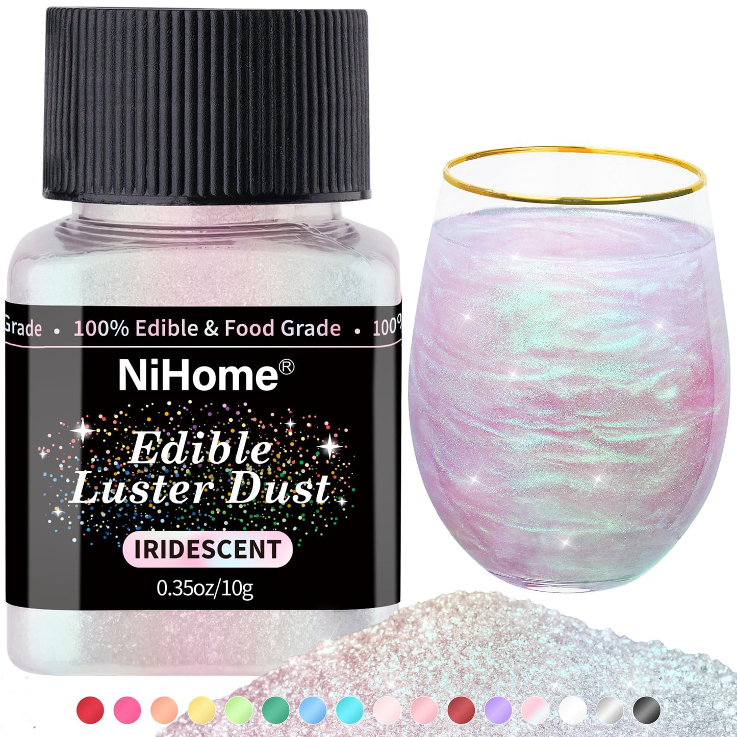 NiHome Edible Glitter Powder, Iridescent, 10g/0.35oz, Food Decorating Sprinkle for Cakes and Beverages