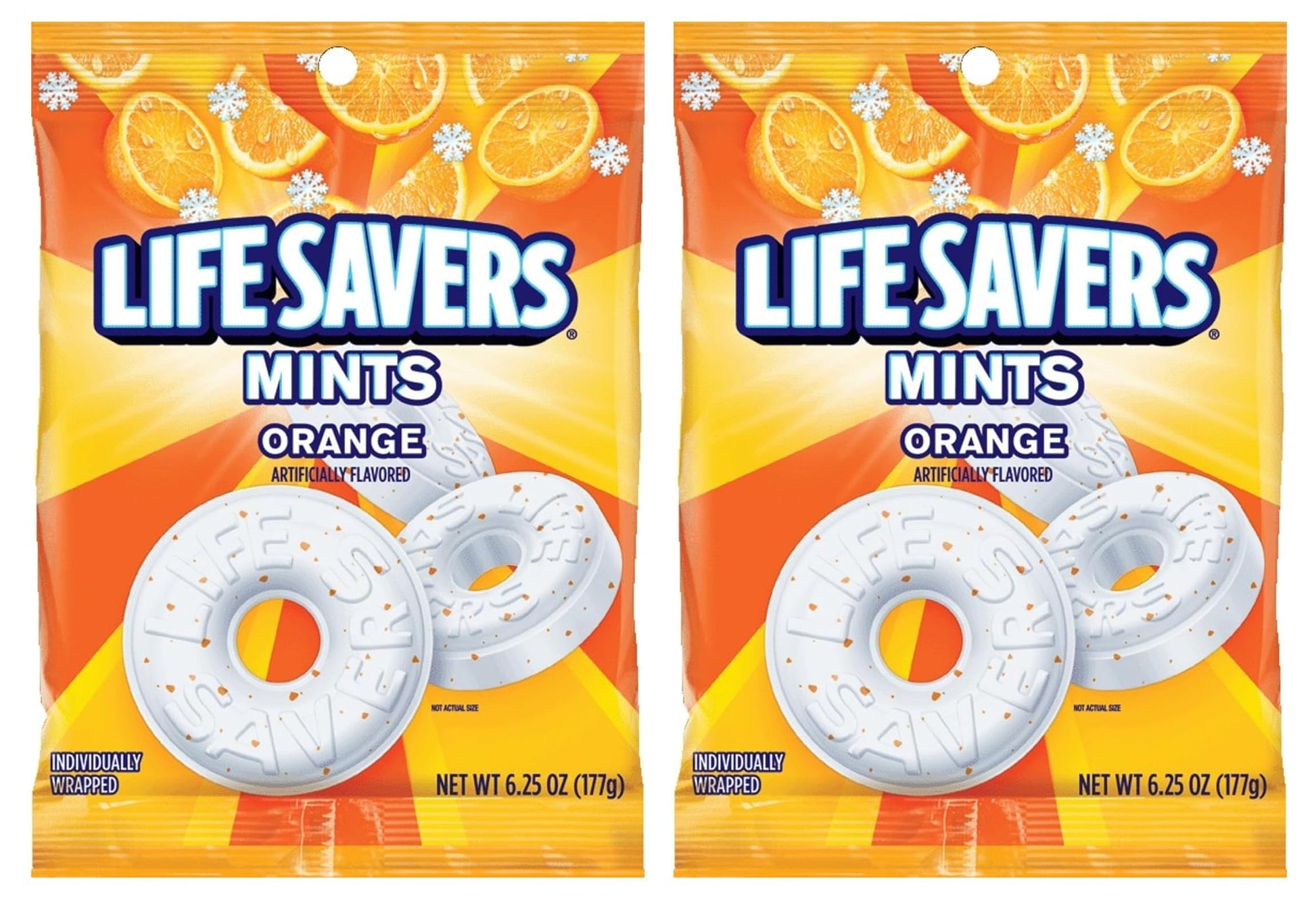 Orange Mint Life Savers - Pack of 2 - Invigorating Orange Flavor - Great for Snacking on the Go - Perfect for the Whole Family