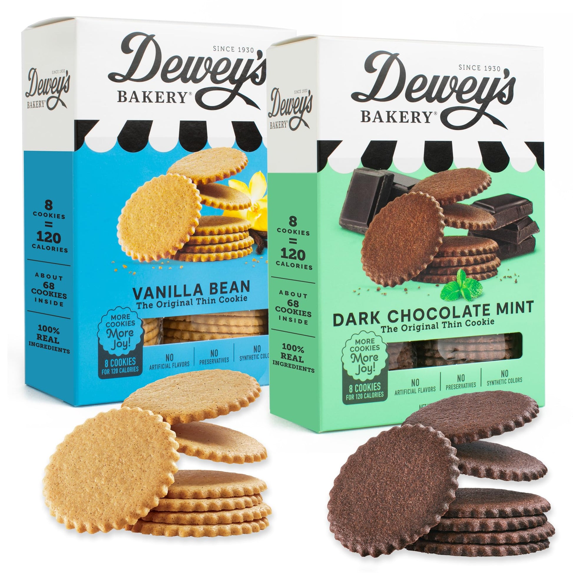 Dewey's Bakery Dark Chocolate Mint & Vanilla Bean Moravian Style Thin Cookies, Bakery Fresh with Real Simple Ingredients, Low Ca
