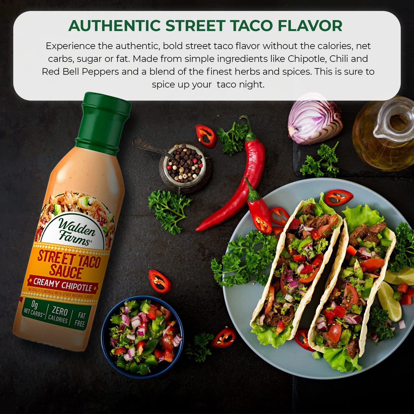 Walden Farms Creamy Chipotle Taco Sauce - Calorie-Free, Gluten-Free, Low Carb - 2-Pack, 12 Fl Oz Bottles