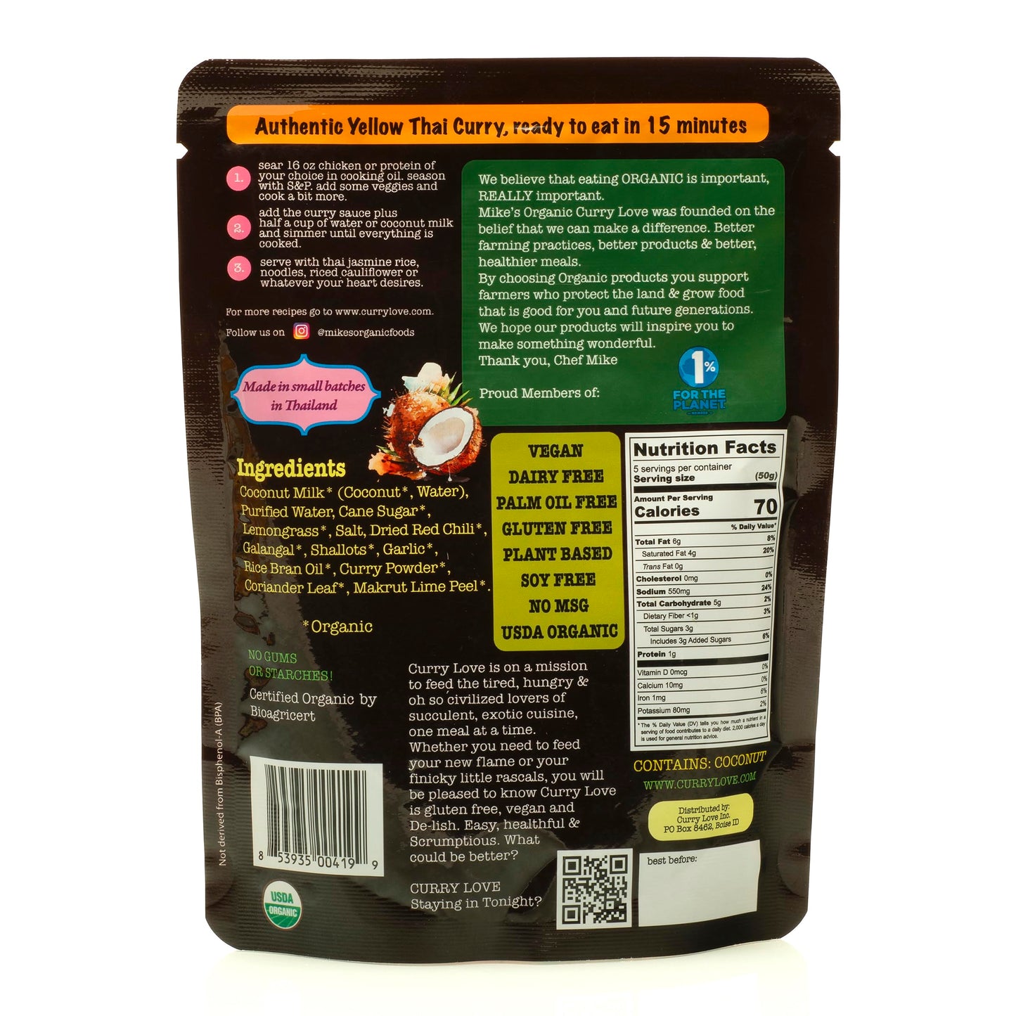 Mike's Organic Variety 6 Pack of Curry Sauces ORGANIC. VEGAN. DAIRY FREE. MADE IN THAILAND. Red, Yellow, Green | case of 6 x 8.8