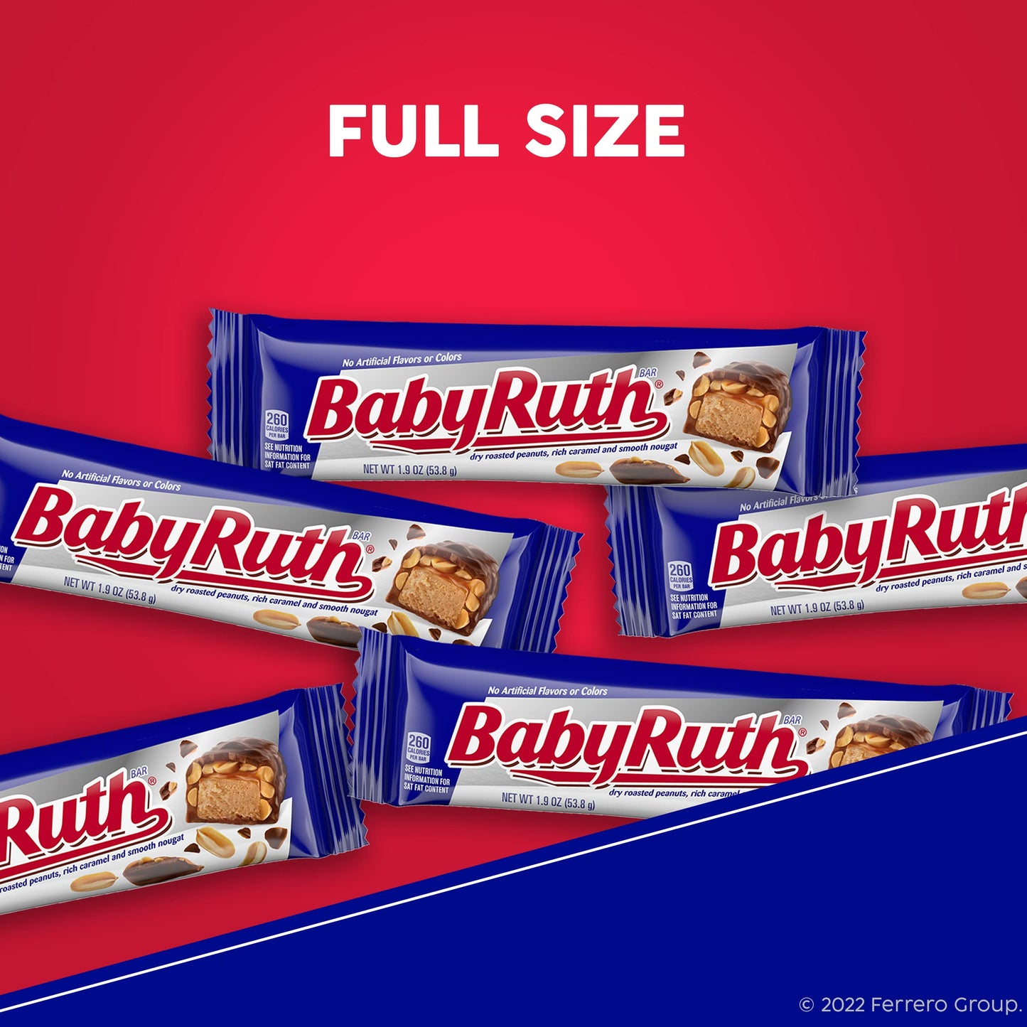 Baby Ruth, Chocolatey, Peanut, Caramel, Nougat, Full Size Individually Wrapped Candy Bars, 1.9 Oz Each, Bulk 24 Pack