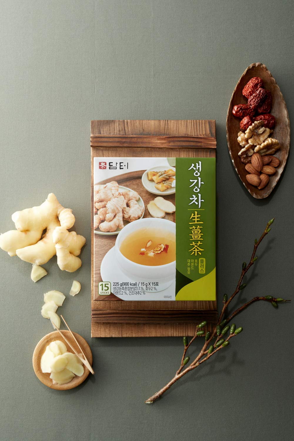 Damtuh Korean Traditional Tea Premium Ginger Tea Plus, Ginger Powder Tea, Herbal Tea, 15 Sticks
