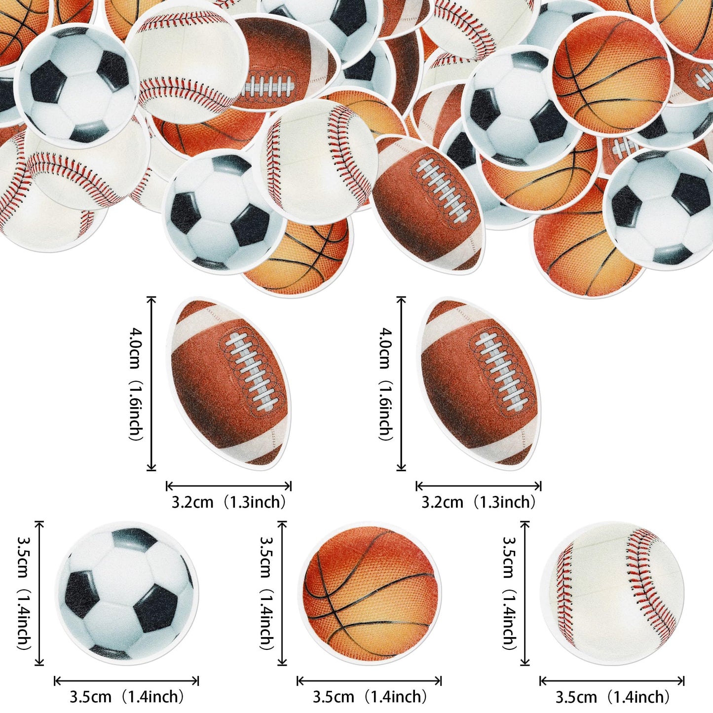 48 Pcs Edible Sports Cupcake Toppers Wafer Paper Baseball Rugby Cupcake Picks Edible Basketball Soccer Football For Cake Decorat