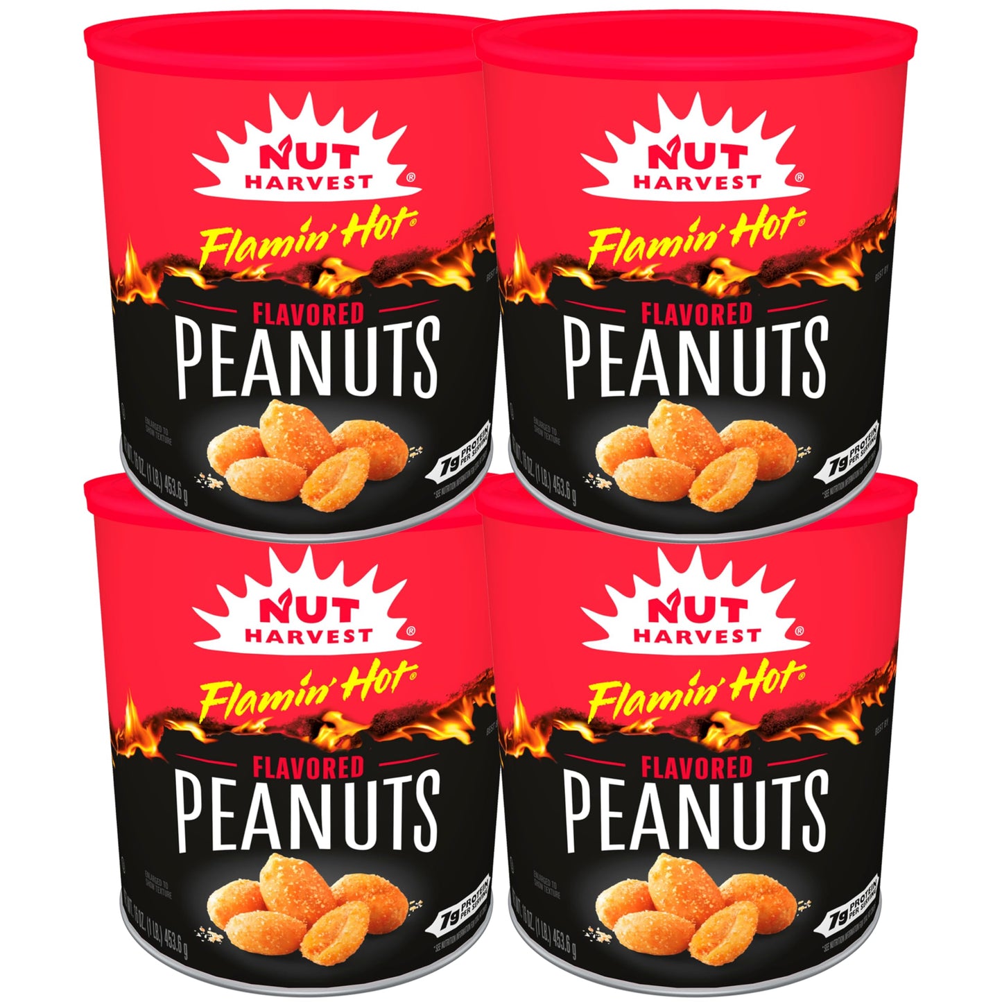 Nut Harvest, Flamin Hot Peanuts, 16 oz Canisters, (4 Pack)