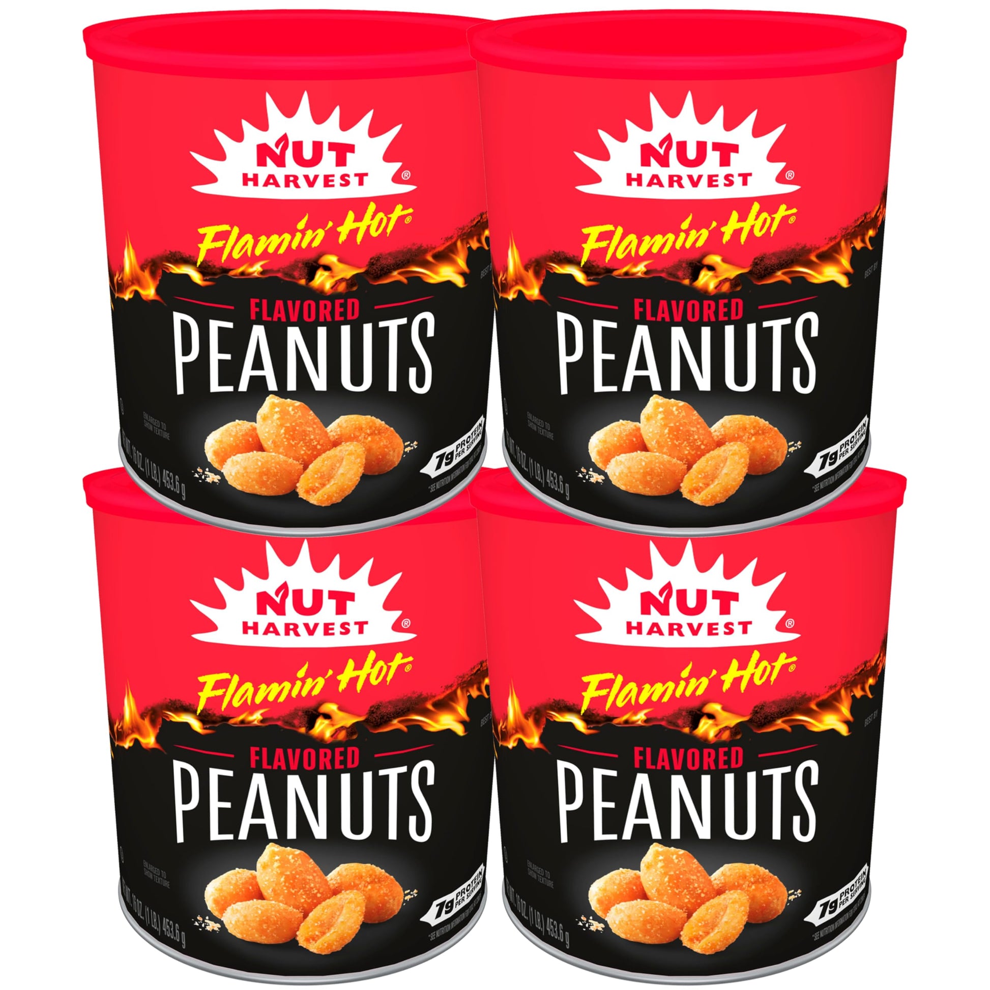 Nut Harvest, Flamin Hot Peanuts, 16 oz Canisters, (4 Pack)