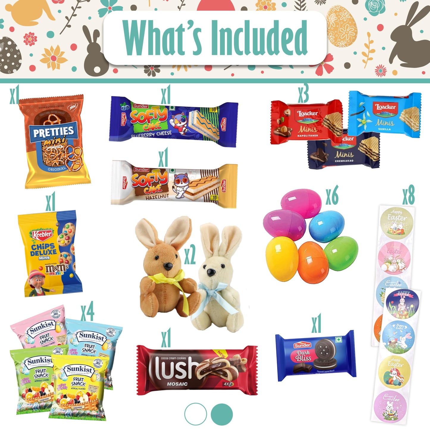 Easter Snack Basket (52 Count) Filled With Candy, Peelable Gummies, Treats, Bunny And More, Great Package For Family, Friends, K