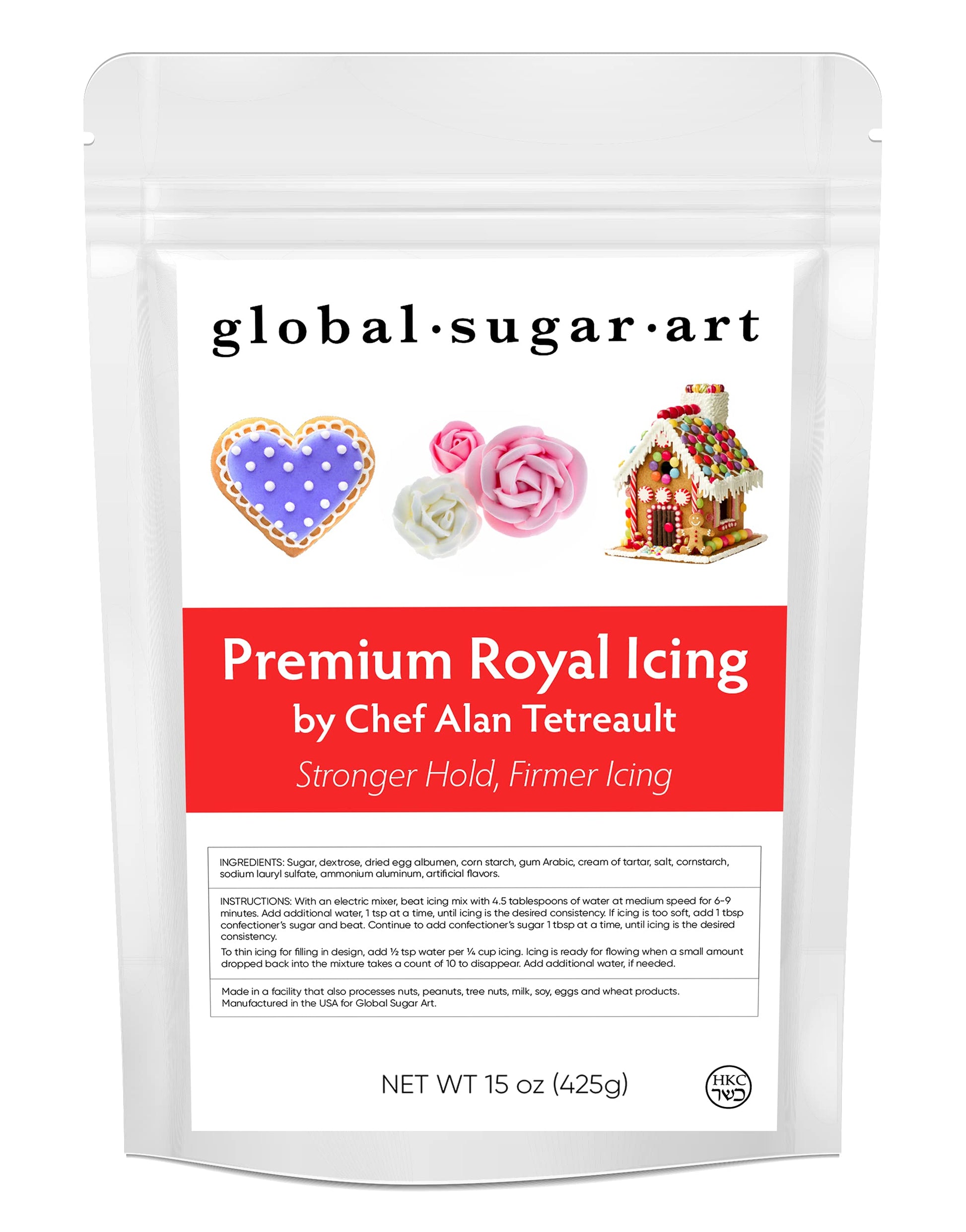 Global Sugar Art Premium Royal Icing Mix, 15 Ounces, by Chef Alan Tetreault