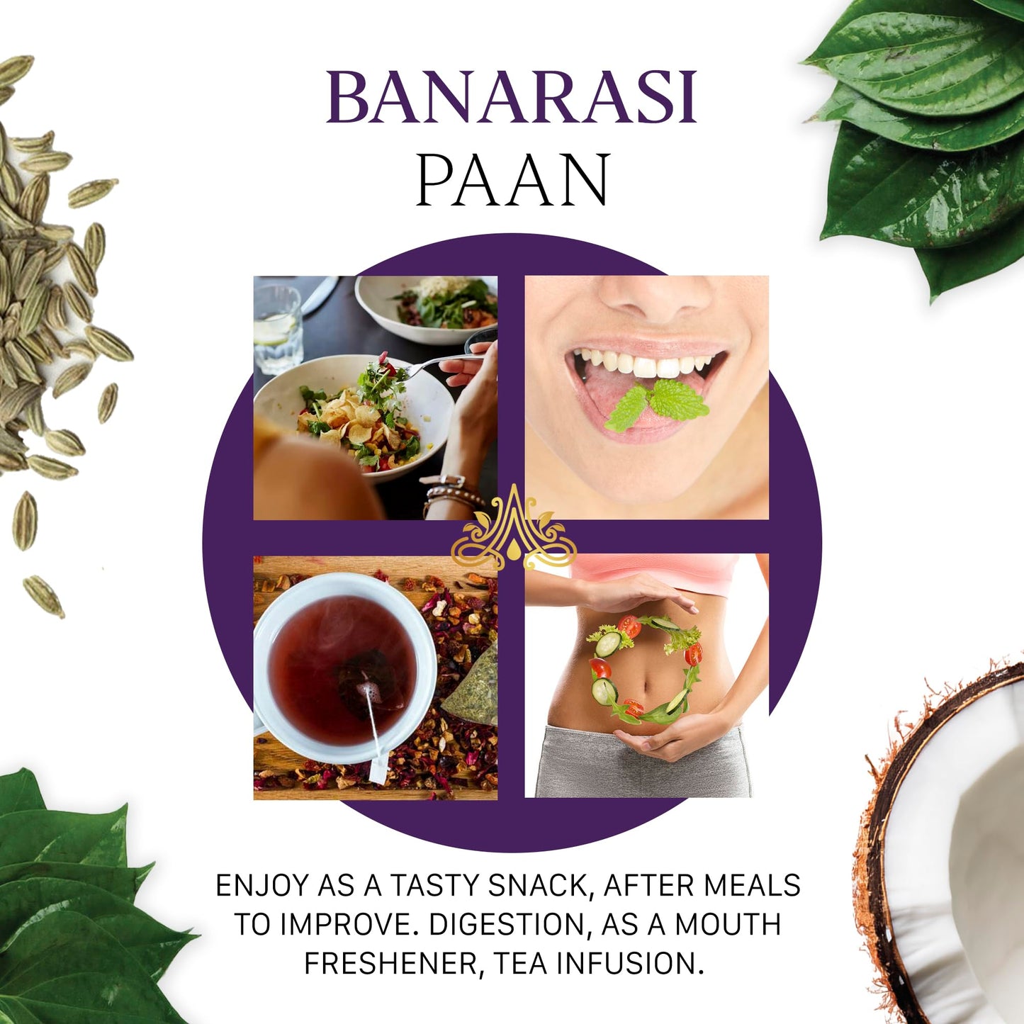 Aryaa Organic Banarasi Paan 8.75Oz (250Gm) Herbal Tea & Digestive Snack | 100% Natural, Vegan, Gluten-Friendly | Sound-Infused,
