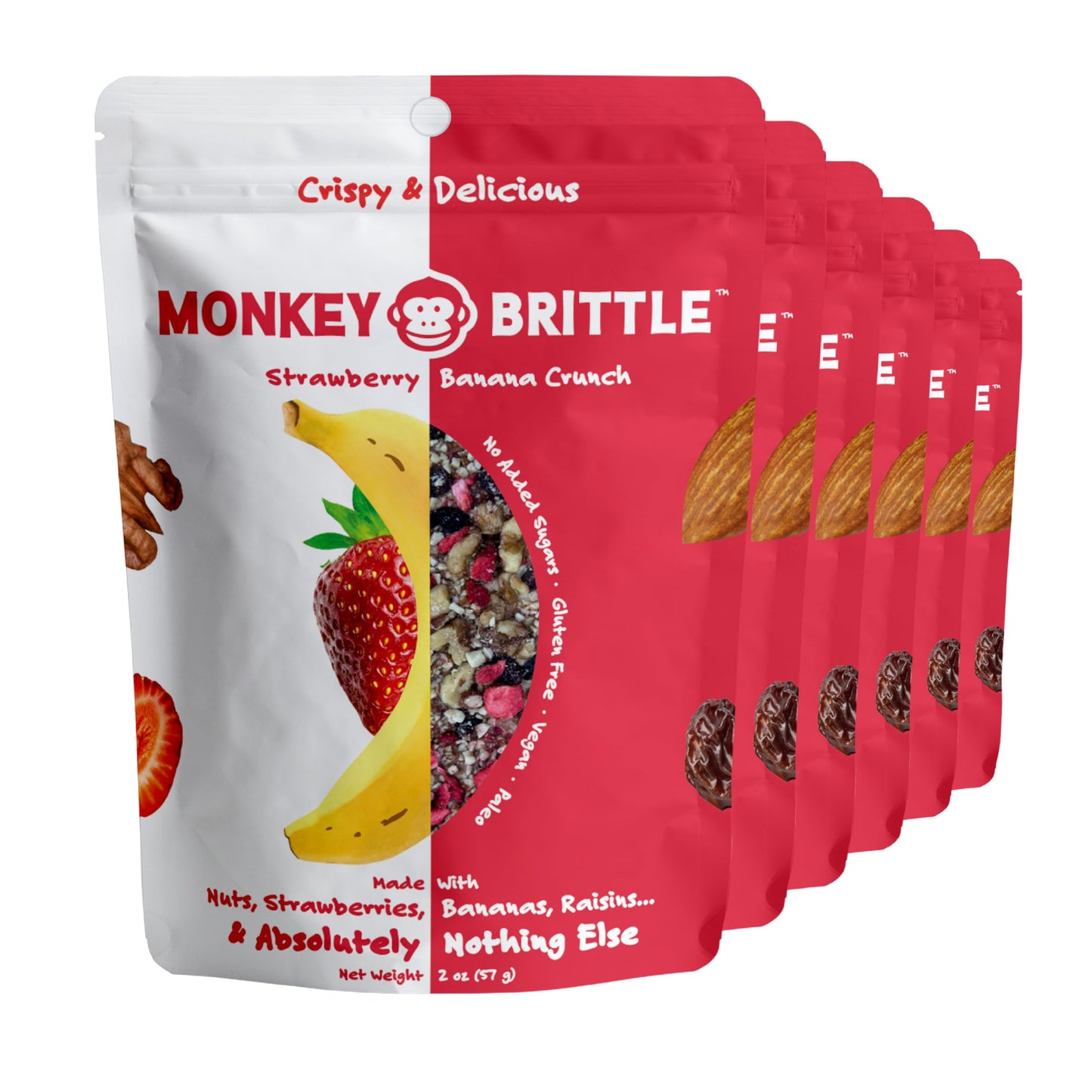Monkey Brittle Strawberry Banana Crunch Snacks, Vegan & Gluten-Free, 2 Ounce (Pack of 6)