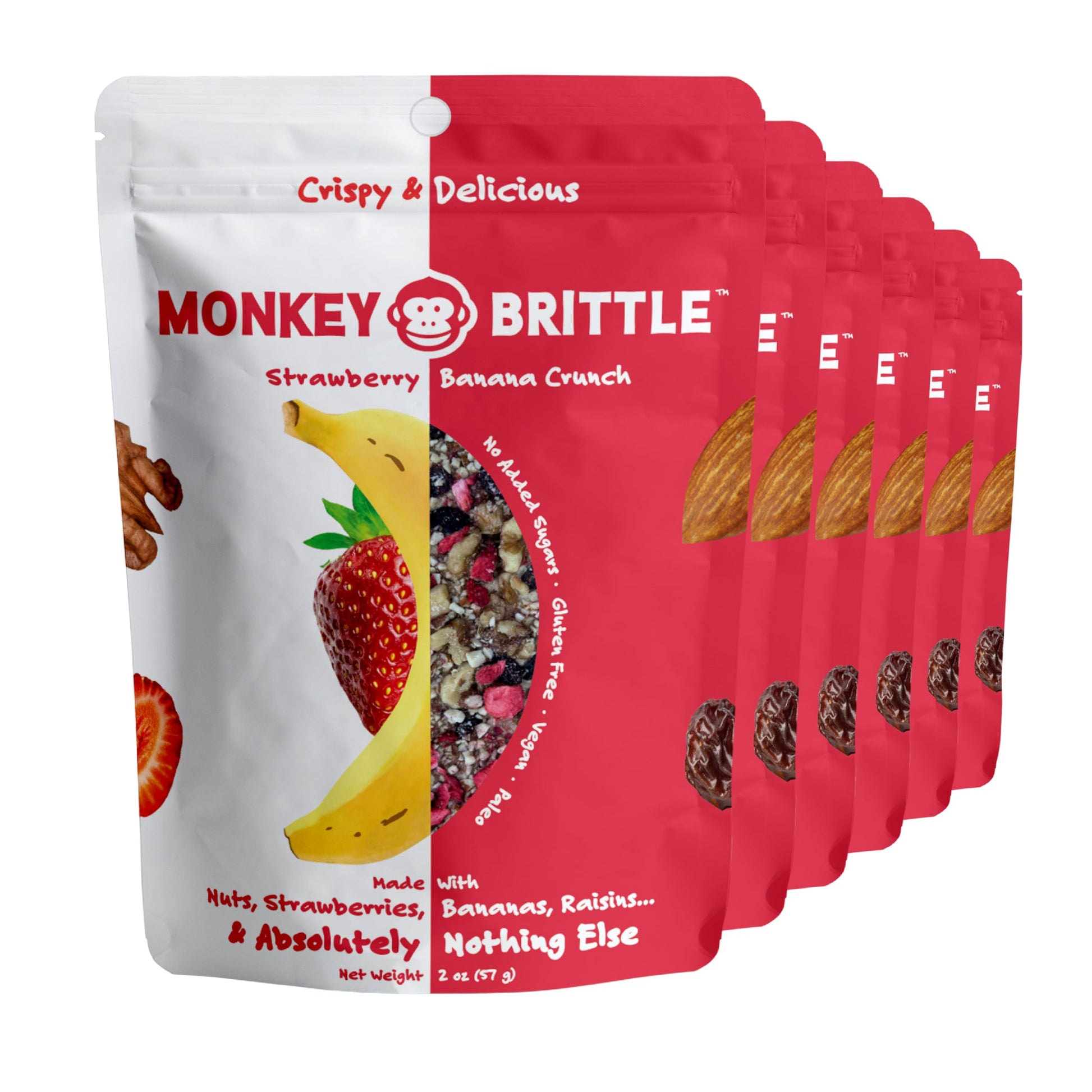 Monkey Brittle Strawberry Banana Crunch Snacks, Vegan & Gluten-Free, 2 Ounce (Pack of 6)