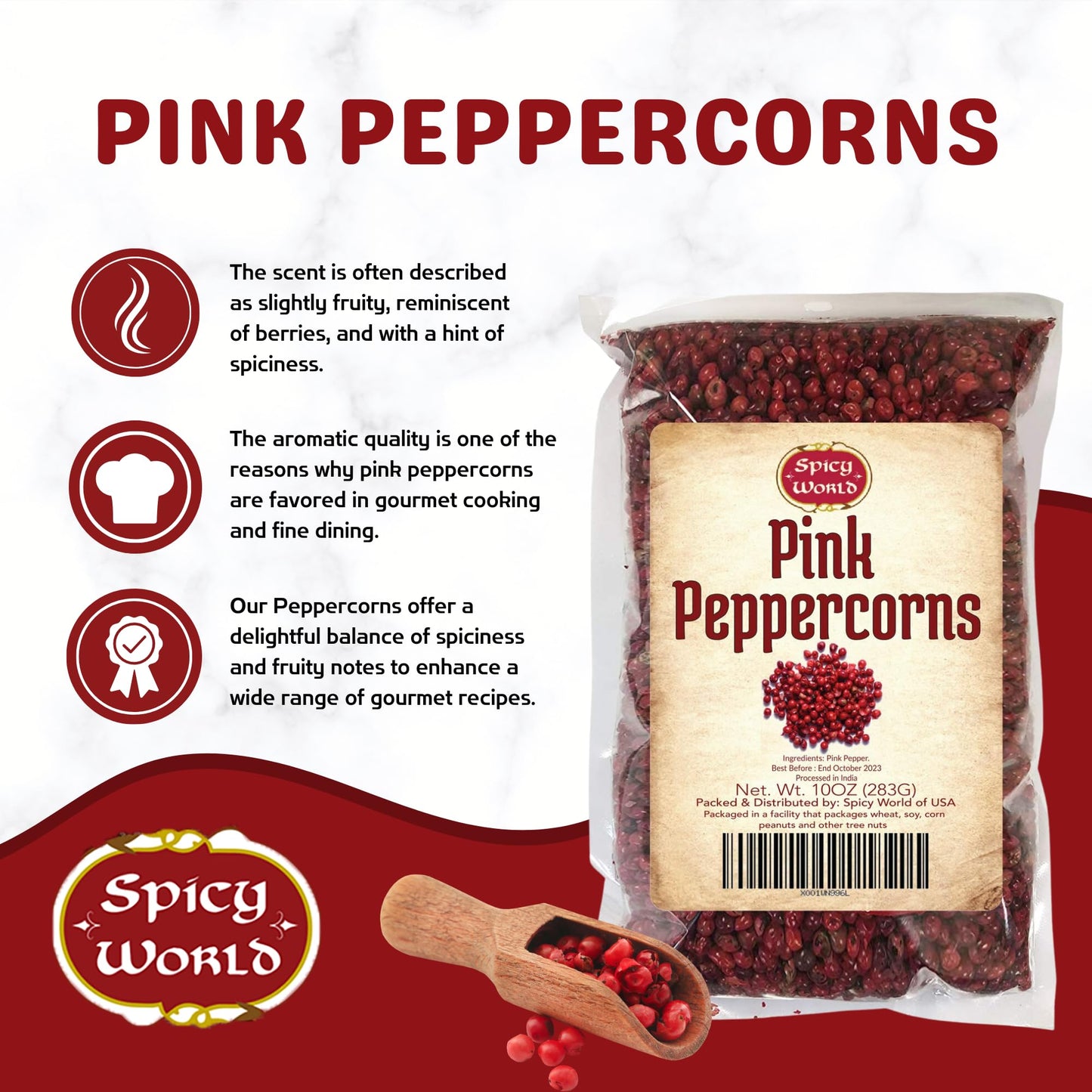Spicy World Pink Peppercorns 10 Oz - Exquisite Flavor, Premium Whole Pepper | Steam Sterilized | Non-Gmo | Perfect For Gourmet Dishes And Seasoning