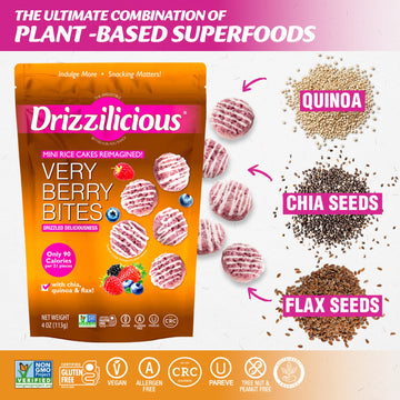 Drizzilicious Mini Rice Cakes Very Berry, Vegan, Gluten Free, 4 oz Pack