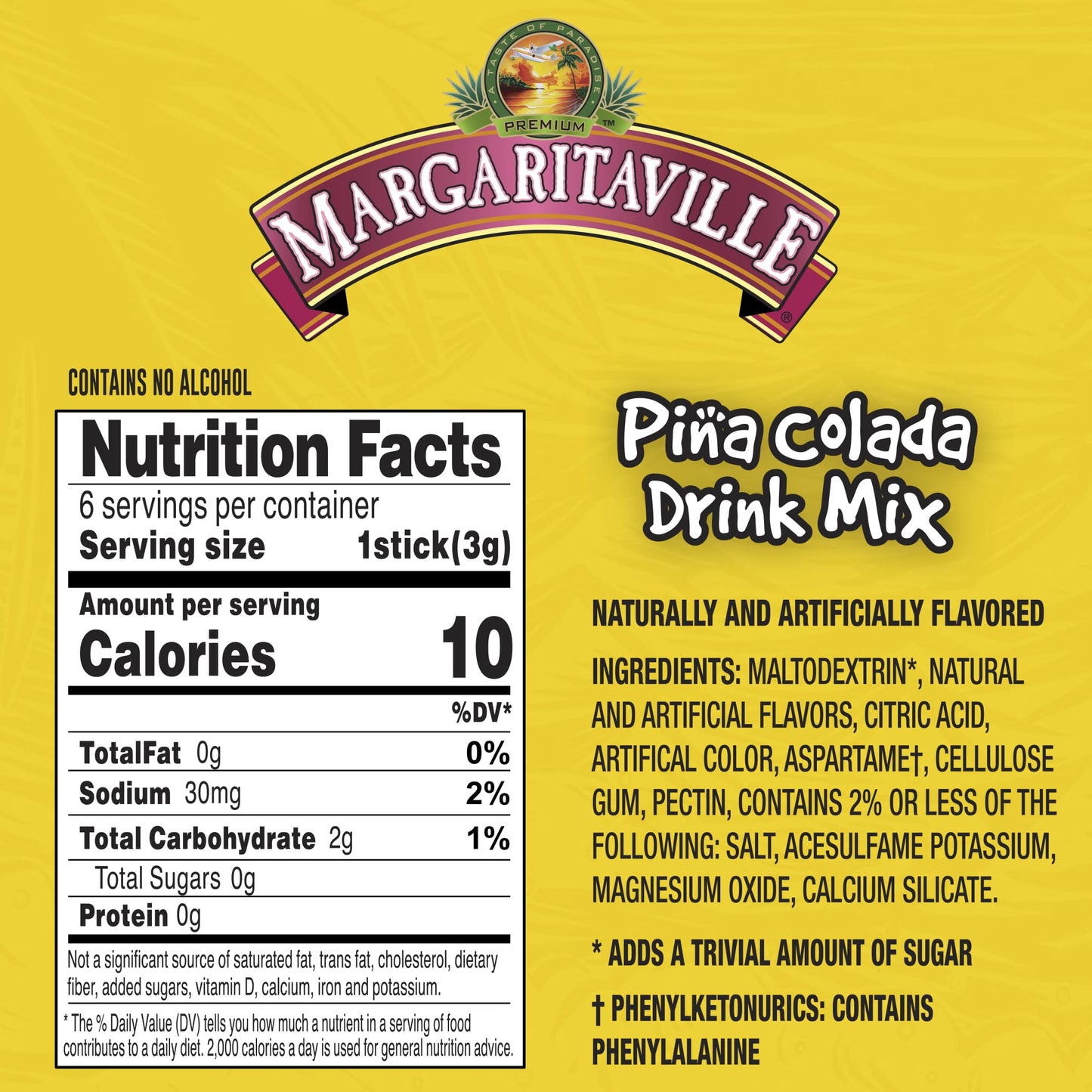 Margaritaville Singles To Go Water Drink Mix, Pina Colada Flavor, 72 Servings, 0.65 Ounce Pack of 12