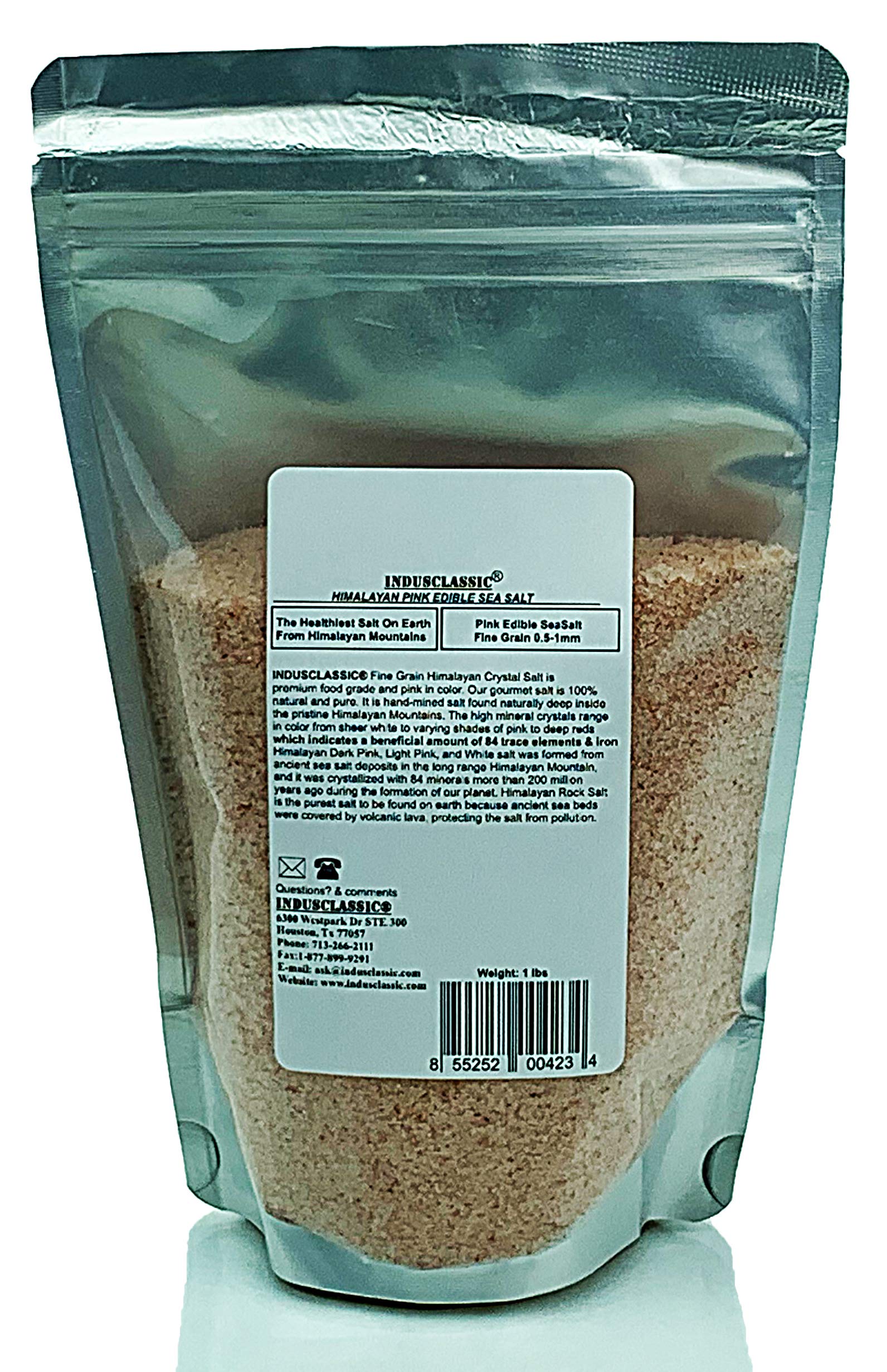 IndusClassic Himalayan Edible Pink Cooking Salt, Fine Grain 0.5mm to 1mm, 1 Pound (Pack of 1)