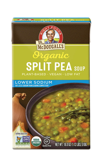 Dr. McDougalls Right Foods Soup,Organic Split Pea, Lower Sodium, 17.6 Ounce (Pack of 6)