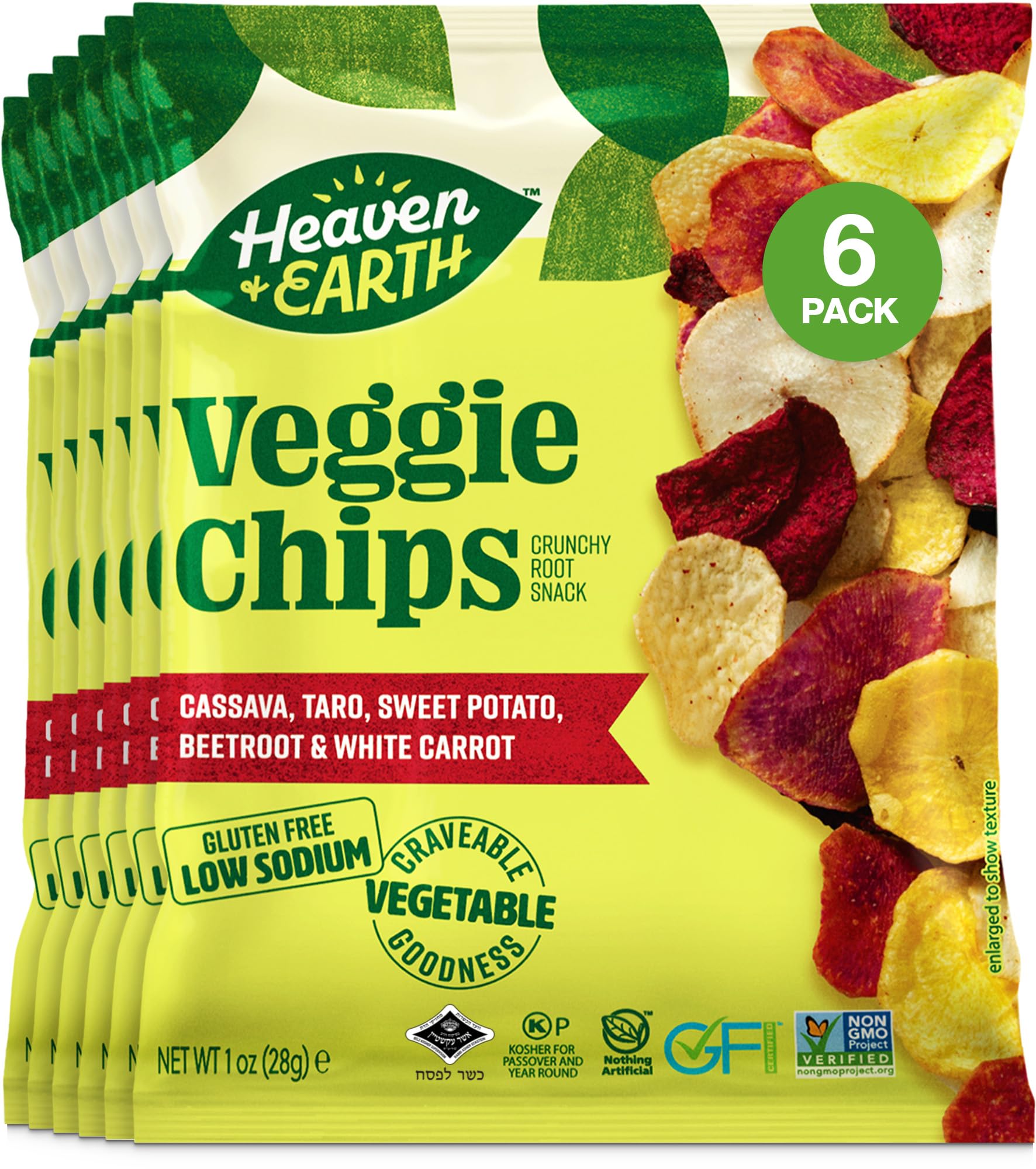 Heaven & Earth Veggie Chips, Root Vegetable Medley Chips 1Oz (6 Pack) Thin & Crisp | Perfect Snack & Salad Topper | Non Gmo | Ce
