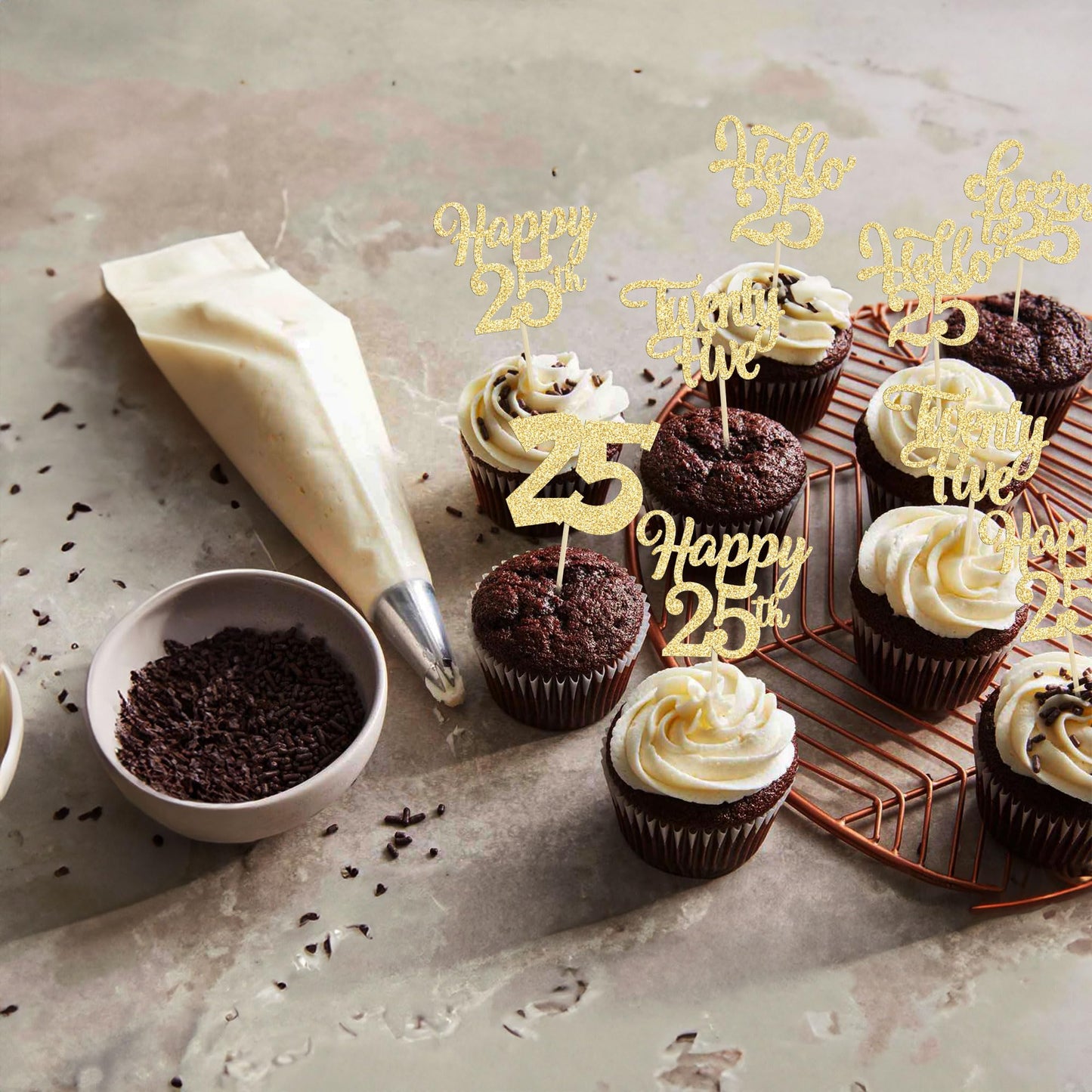 30Pcs 25Th Birthday Cupcake Toppers Twenty Five Legal 25Th Cupcake Picks Cheers To 25 Years Old Cake Decorations For 25Th Birthd