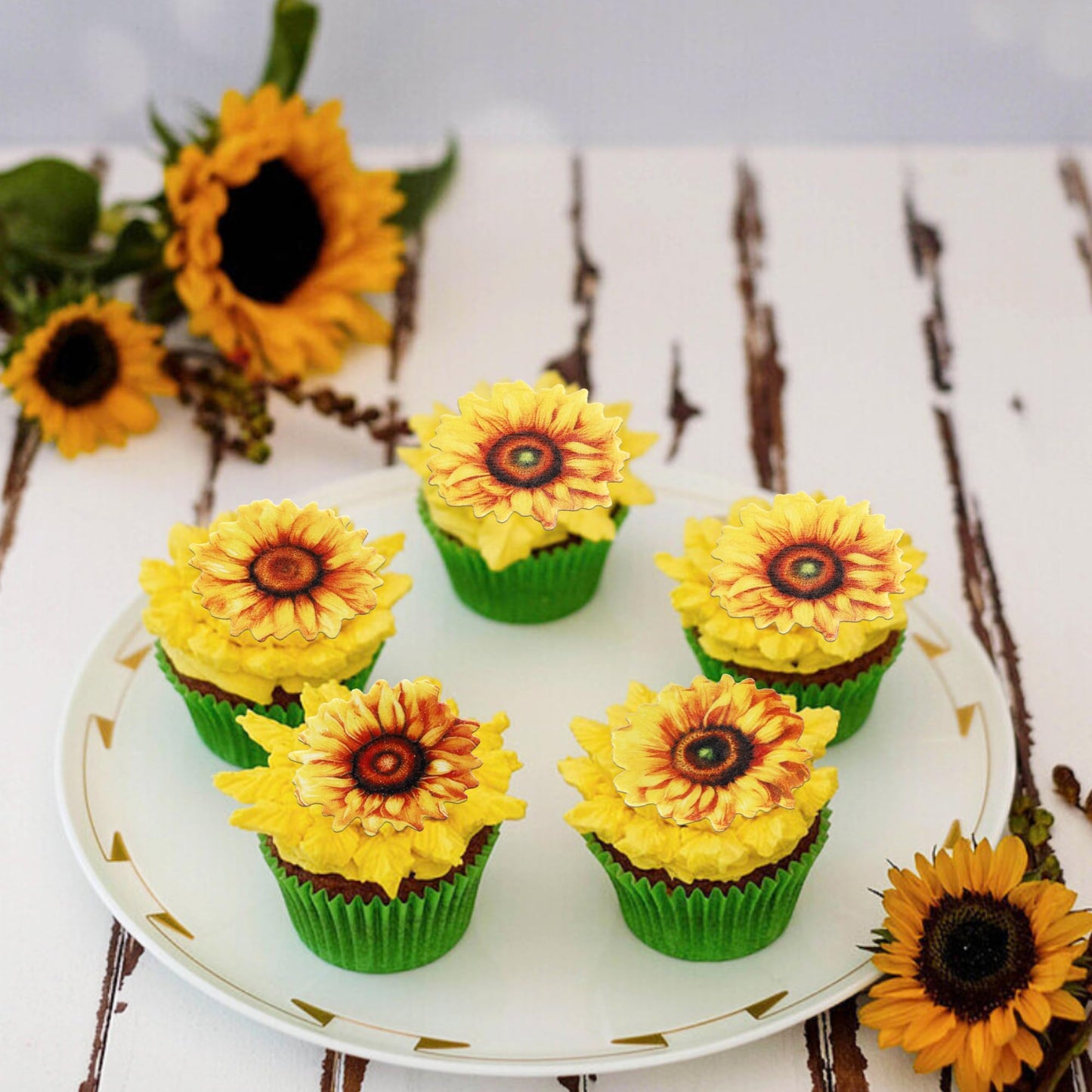 60 Pcs Edible Sunflower Cupcake Toppers Edible Flowers Cake Decorations Edible Paper Sunflower Party Decorations For Baby Shower