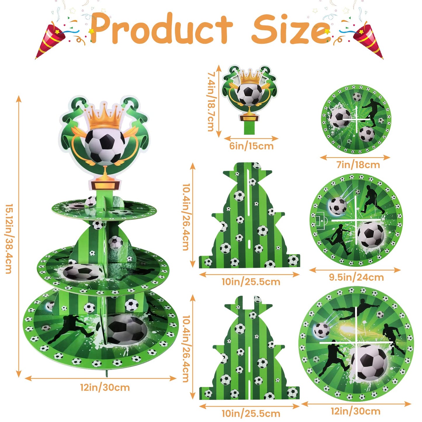 Soccer Themed Birthday Party Supplies, Soccer Party Decorations, 3 Tier Soccer Cardboard Cupcake Stand, Soccer Cake Topper Sport