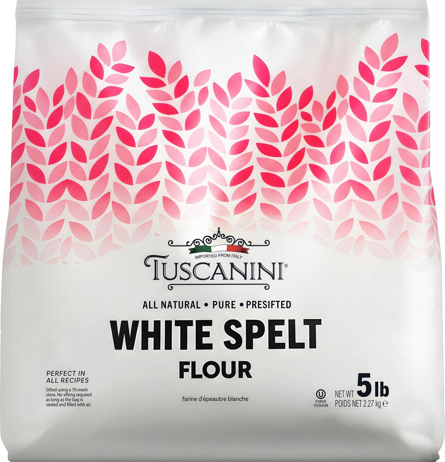 Tuscanini Italian White Spelt Flour  5 Lb | Insect Free | All Natural  Pure  Presifted | Nutty & Sweet Flavor | Kosher Certified