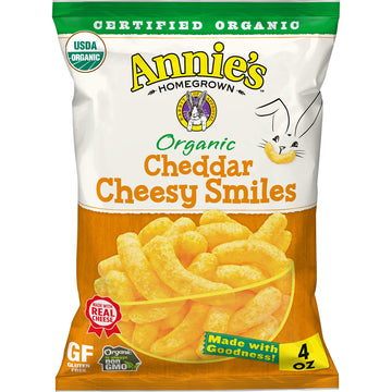 Annies Organic Cheddar Cheesy Smiles Baked Corn Puffs 4 Oz. (Pack Of 12)