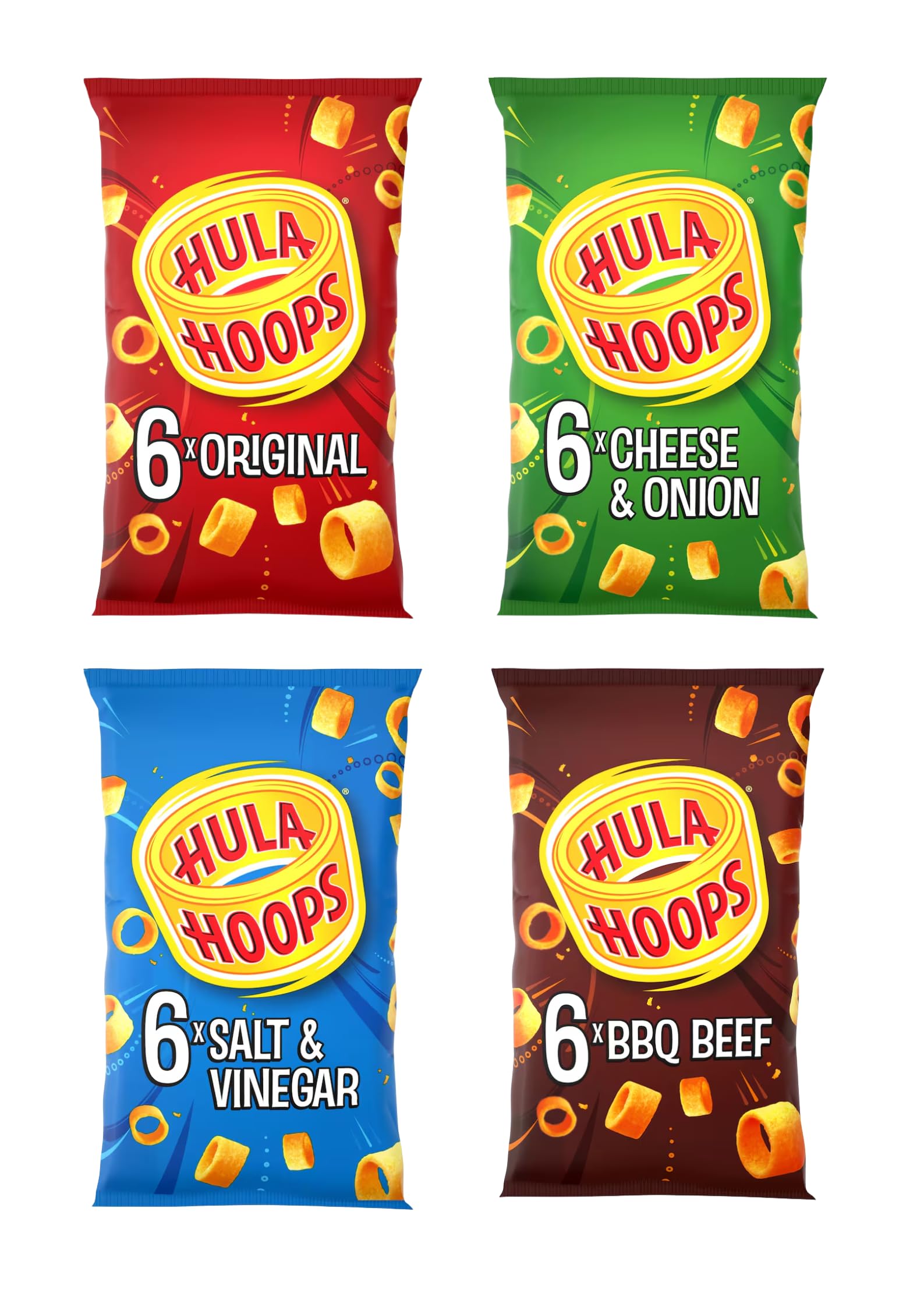 Hula Hoops Variety Multipack, 4 Flavors, Original, Cheese & Onion, Salt & Vinegar, BBQ Beef, 6 Pack Each