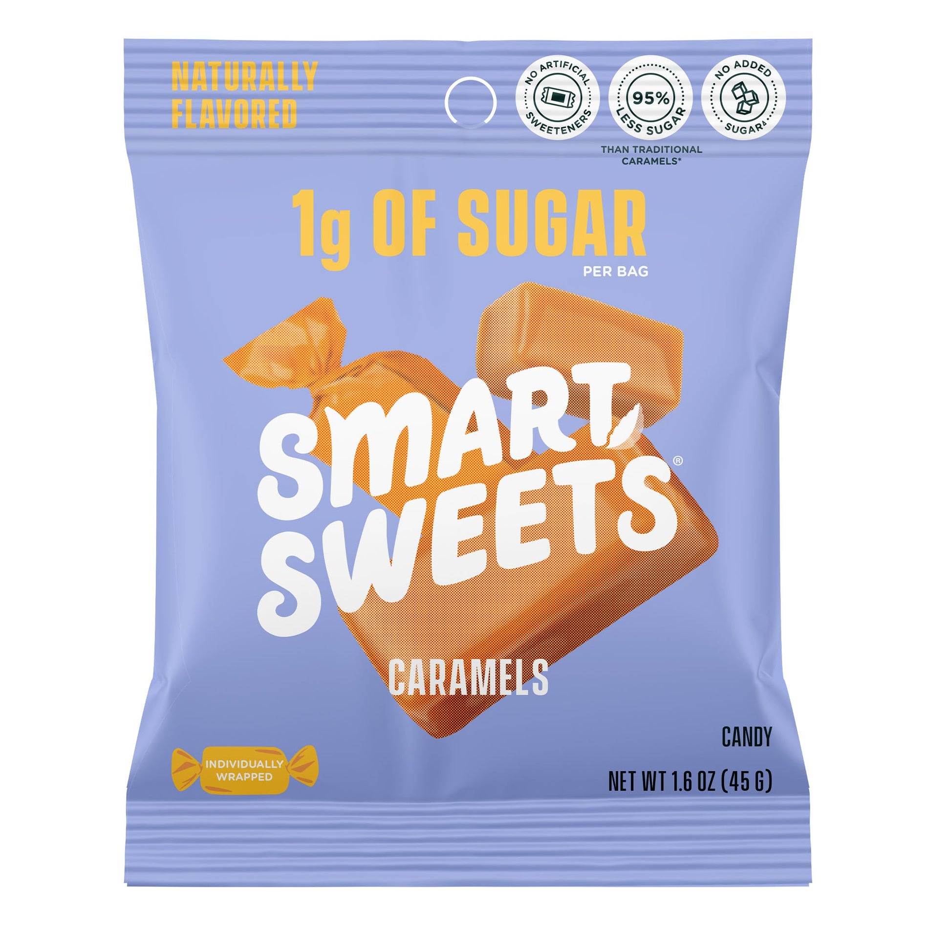 SmartSweets Caramel Candies, Low Sugar, Gluten Free, 1.6oz (Pack of 12), Brown