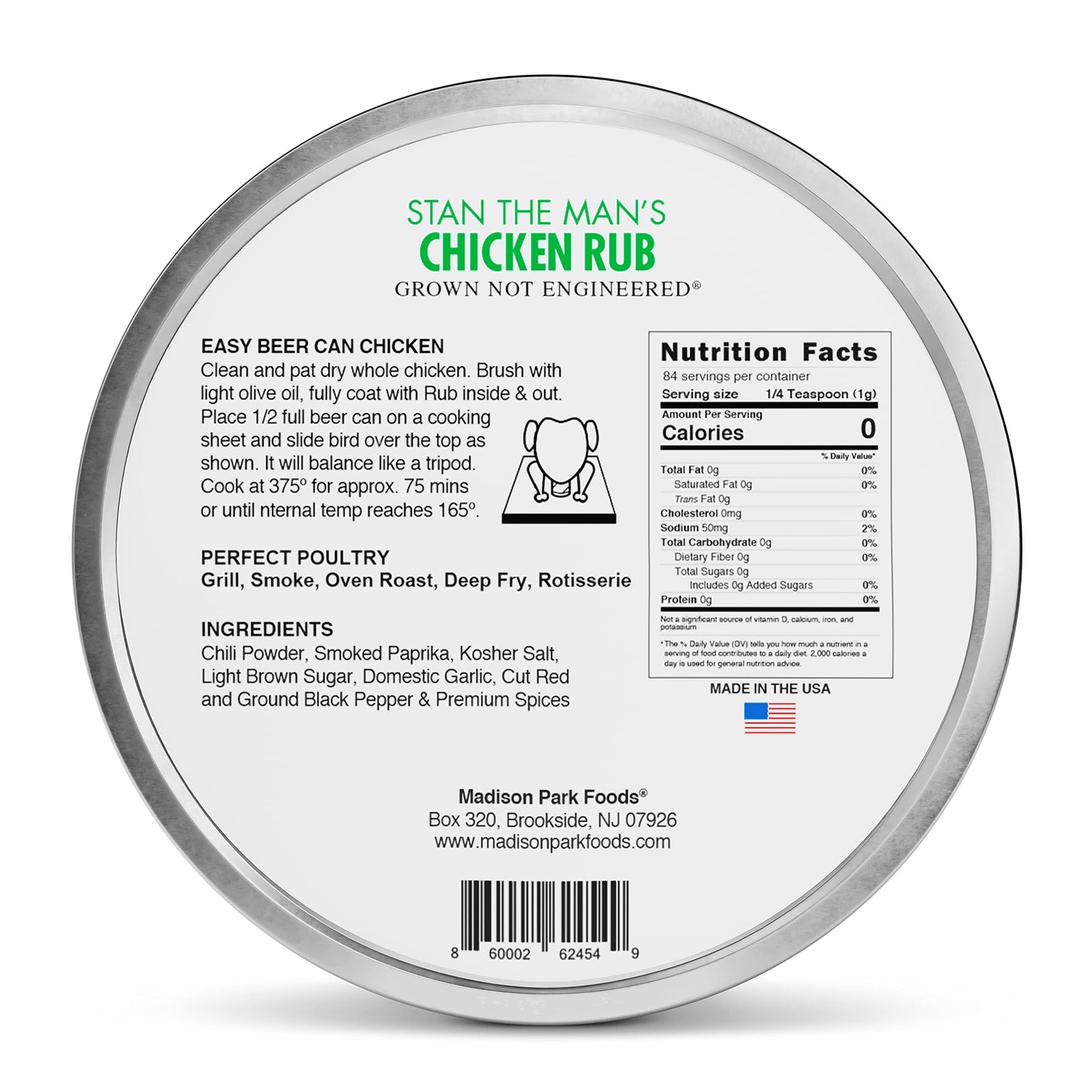 Madison Park Foods Stan’s Big Red Bird Rub – Poultry Seasoning, All Natural, Gluten-Free, Low Salt – 3oz Pouch, Reddish Brown