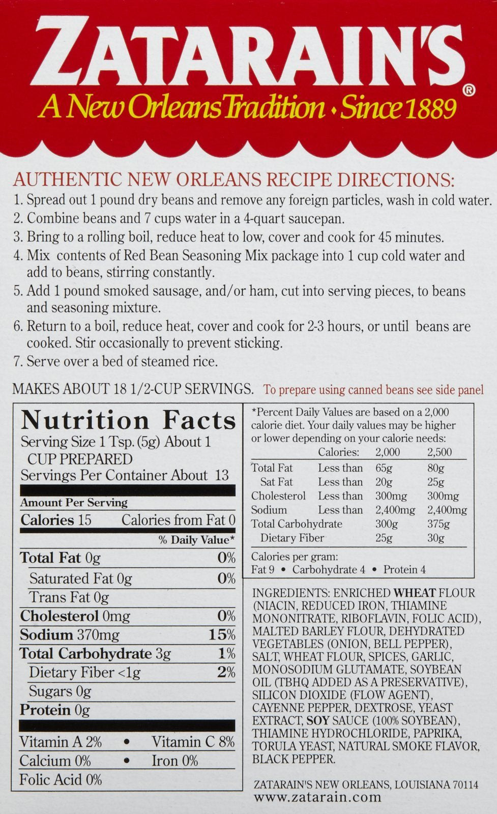 Zatarain'S Red Bean Seasoning Mix - 2.4 Oz
