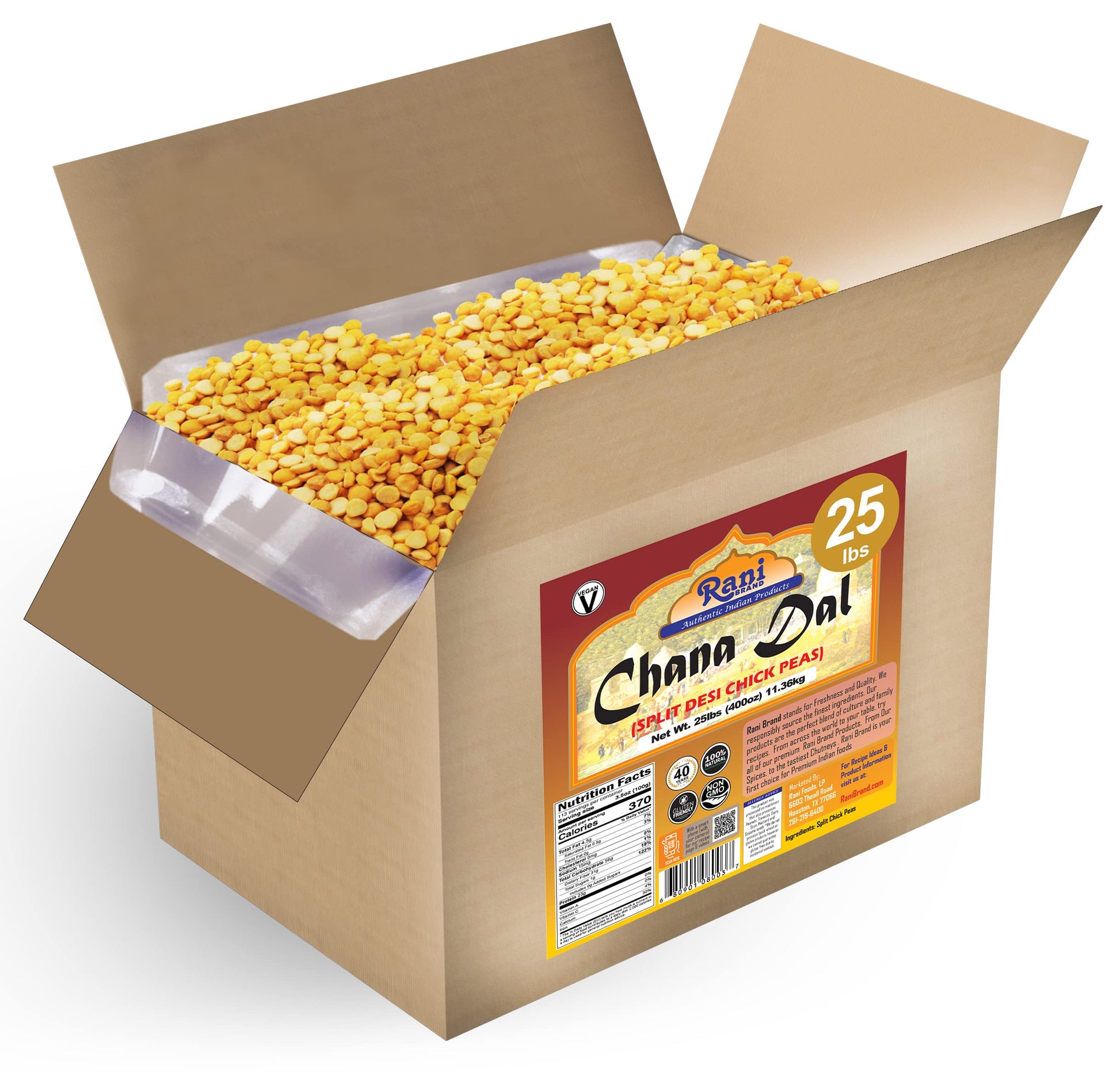 Rani Chana Dal (Split Desi Chickpeas without skin) 400oz (25lbs) 11.36kg Bulk Box ~ All Natural | Gluten Friendly | NON-GMO | Ko