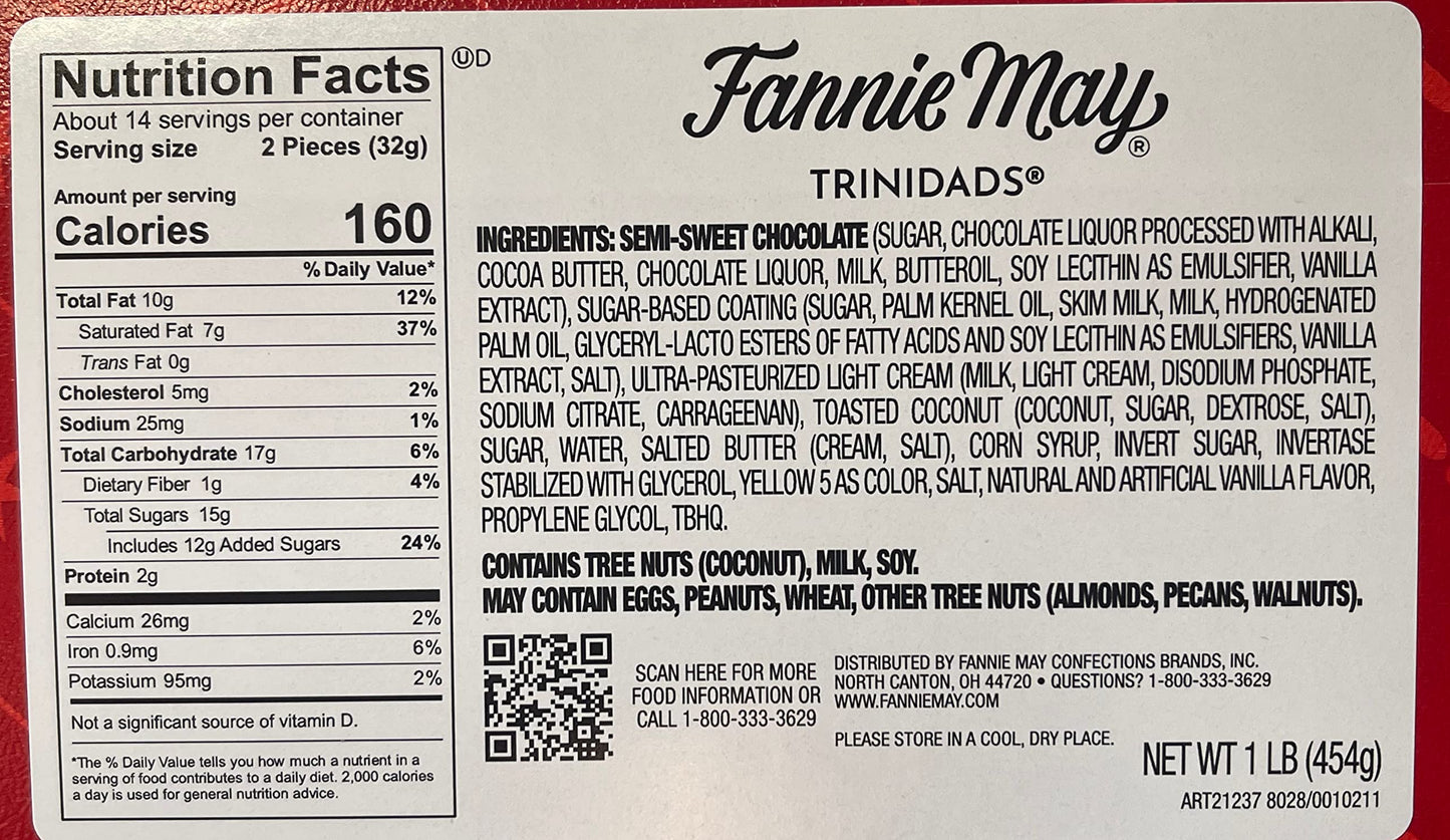 Fannie May Trinidads Chocolates, (1 Lb.) Boxed, Dark Chocolate Truffles, Great For Christmas Gifts And Holiday Entertaining