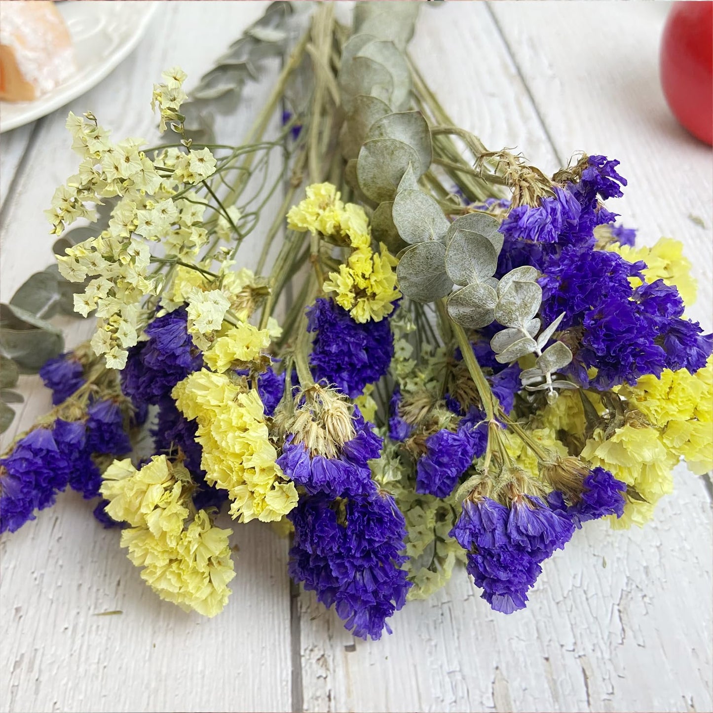 L'Brevoga Dried Flower Bouquets, Purple And Yellow Statice Sea Lavender With Eucalyptus, 100% Natural Flowers For Decoration Hom