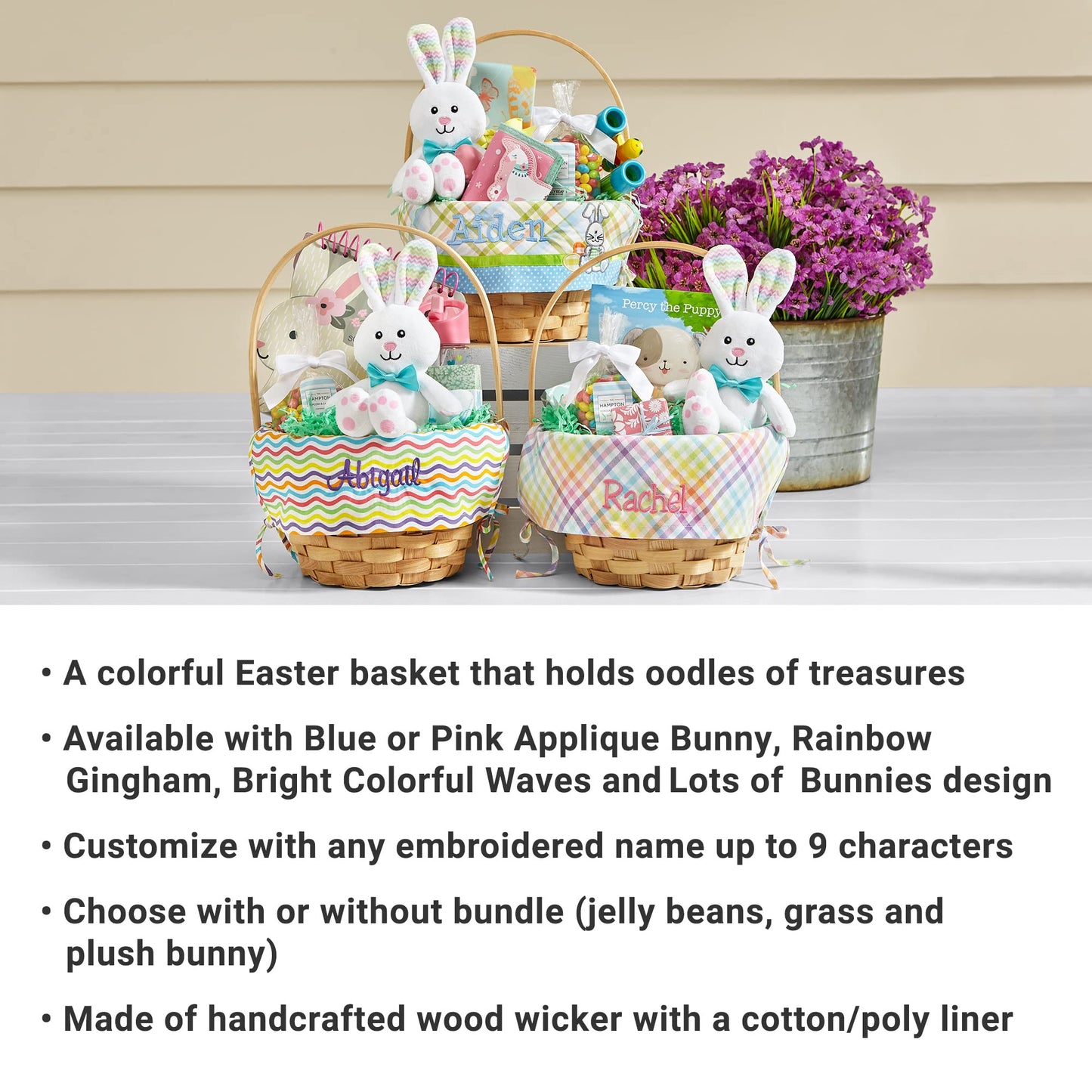 Let'S Make Memories Personalized Create Your Own Wicker Easter Basket - Blue Gingham Design - Basket Only - Customize With Any N