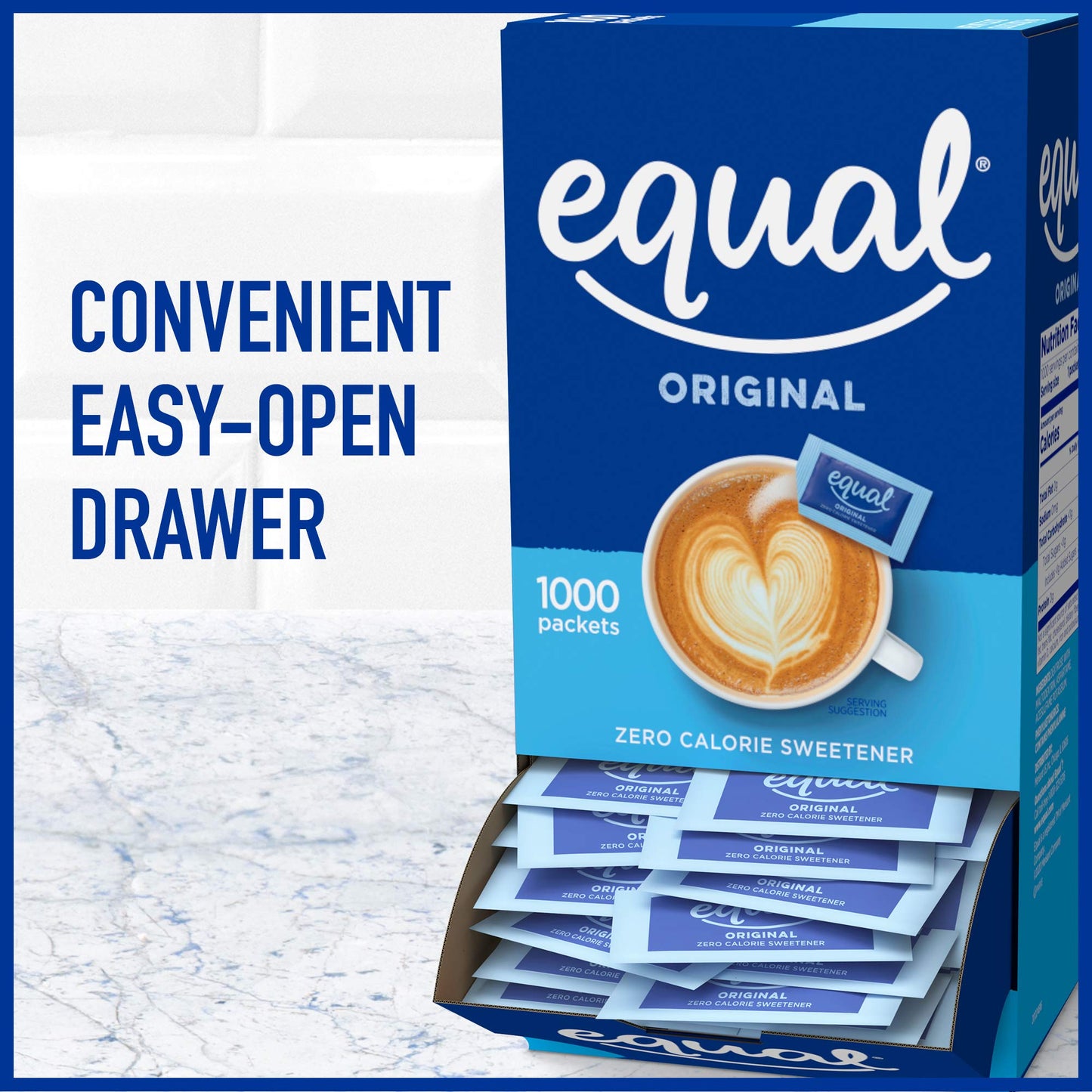 EQUAL 0 Calorie Sweetener, Aspartame and Acesulfame-K Sweetener Packets, Zero Calorie Sugar Alternative, Erythritol Free, 1000 C
