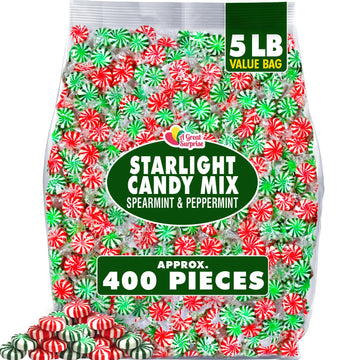 Starlight Mints Bulk - 5 Pounds - Refreshing Candy Individually Wrapped - Spearmint and Peppermint Hard Candy - Office, Hospital