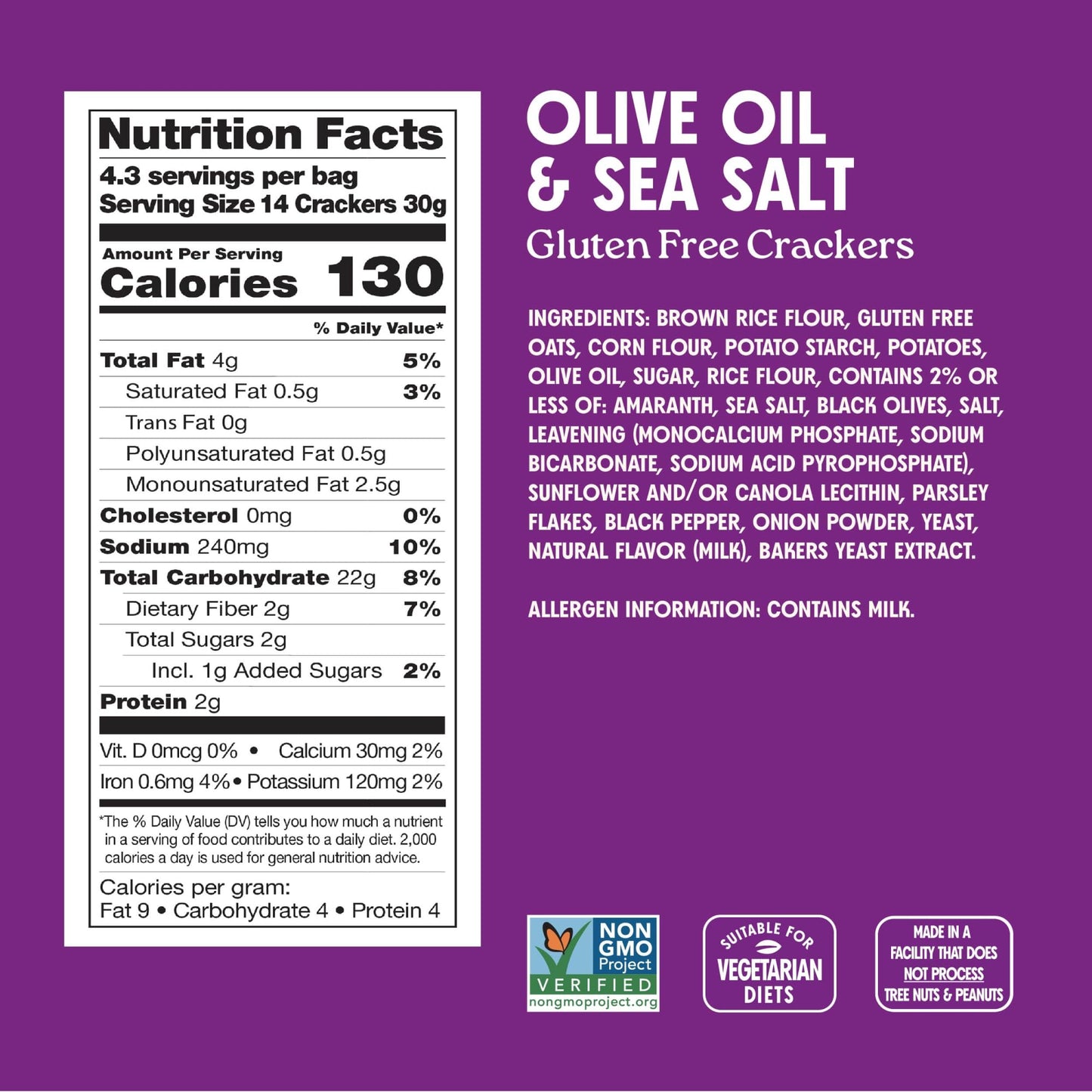 Milton'S Craft Bakers Gluten Free Olive Oil & Sea Salt Crackers - Baked Whole Grain Crackers, Non-Gmo Project Verified, Kosher,
