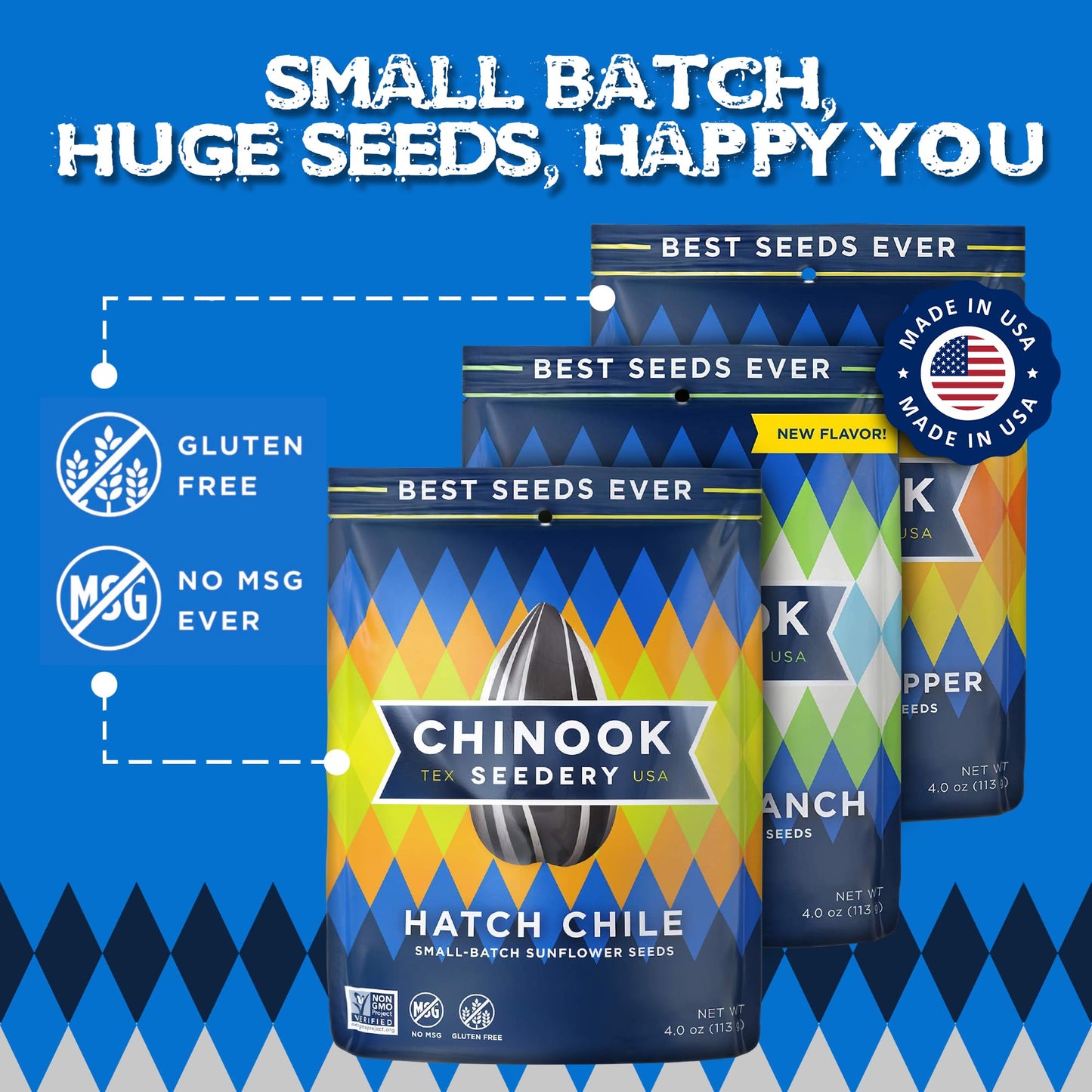 Chinook Seedery Roasted Sunflower Seeds, Jumbo Keto Snacks, Gluten Free, 4 oz (Pack of 3), Bring the Heat Variety Pack