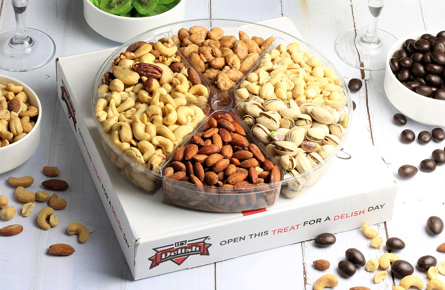 Gourmet Nuts Gift Basket - Nut Assortment Large Gift Tray 6-Pt By It'S Delish - Gift Box For Valentines Fathers Mothers Day, Fam
