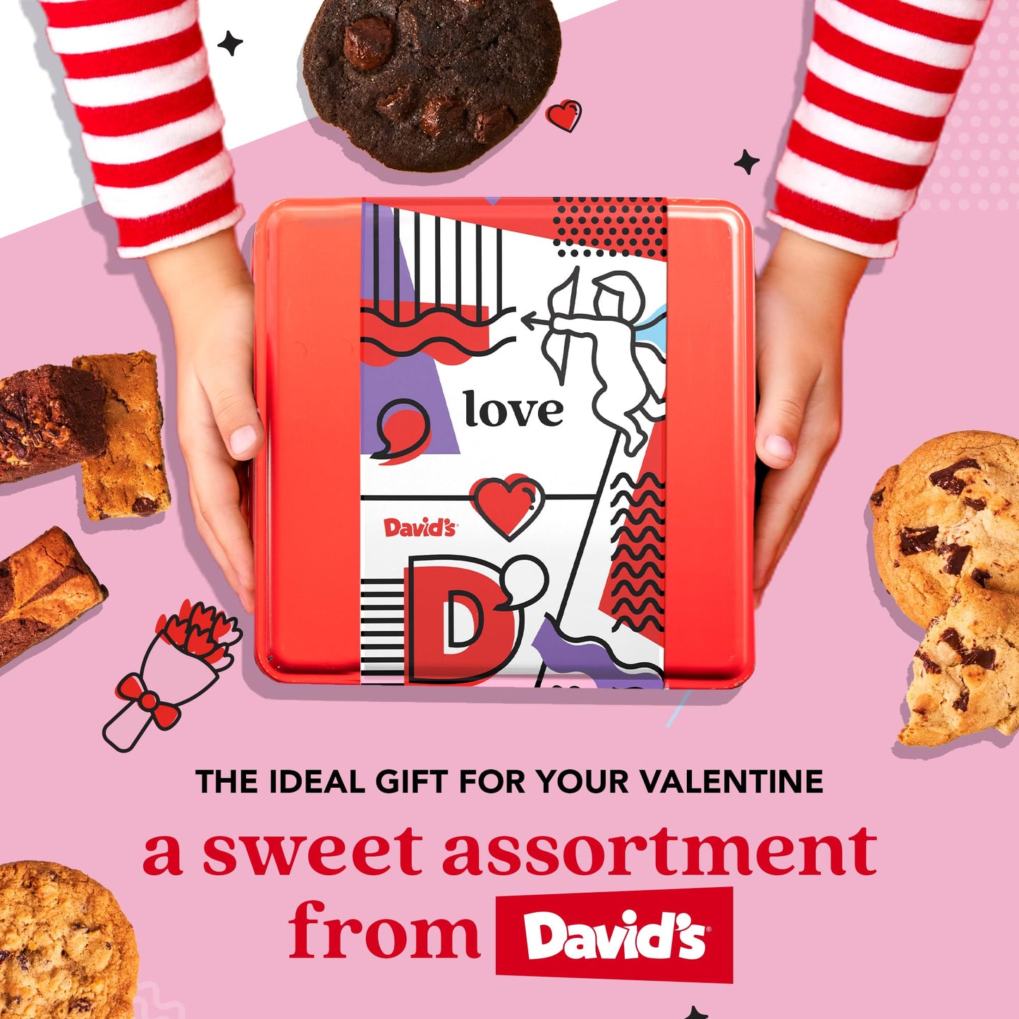 Davids Cookies and Brownies Love Gift Basket - 12 x 1.5oz Assorted Fresh Baked Cookies and 10 x 2oz Individually Wrapped Brownie