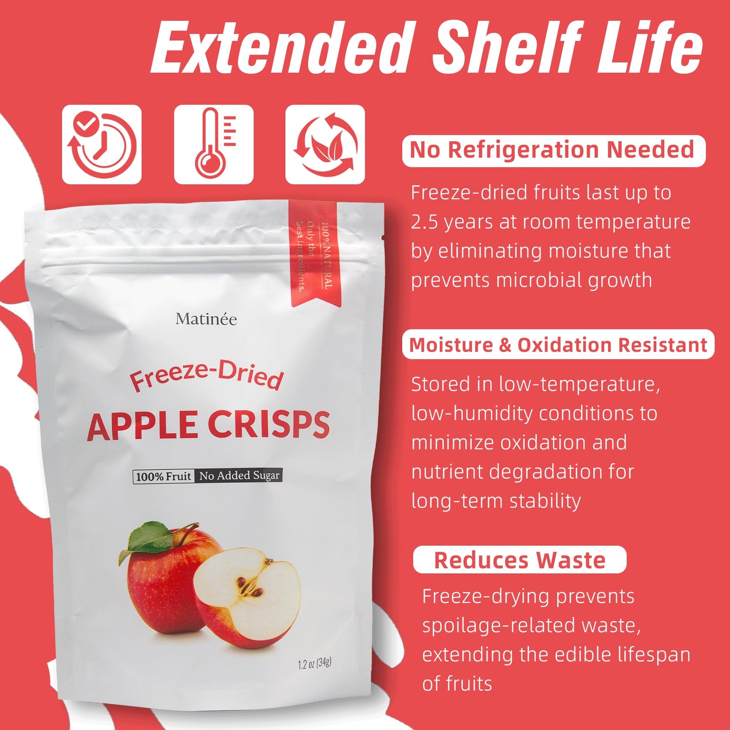 MATINÉE Freeze Dried Apple Snacks, Vegan, Non-GMO, 1.2oz (Pack of 4)