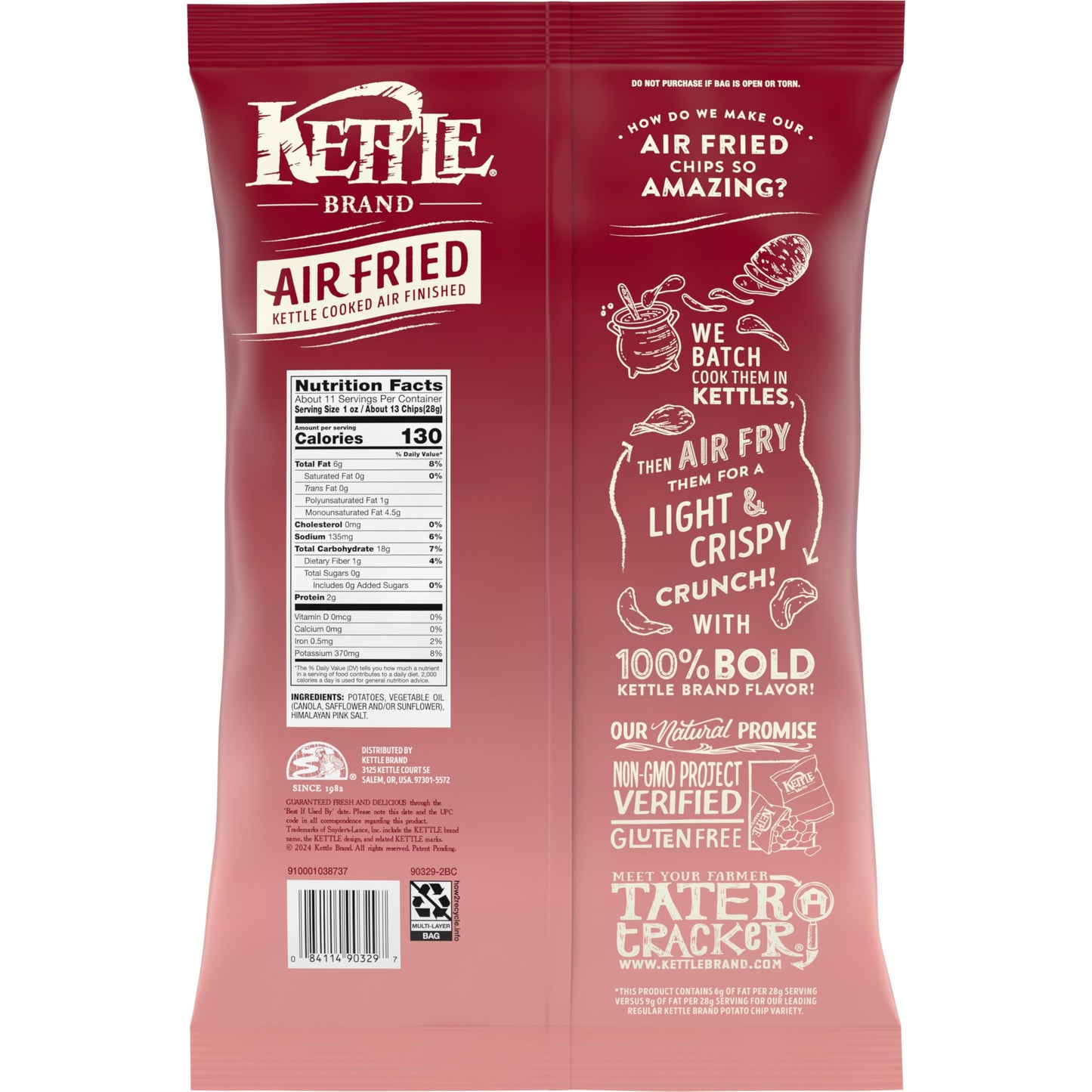 Kettle Brand Potato Chips, Air Fried Himalayan Salt Kettle Chips, 11.25 Oz Party Size Bag