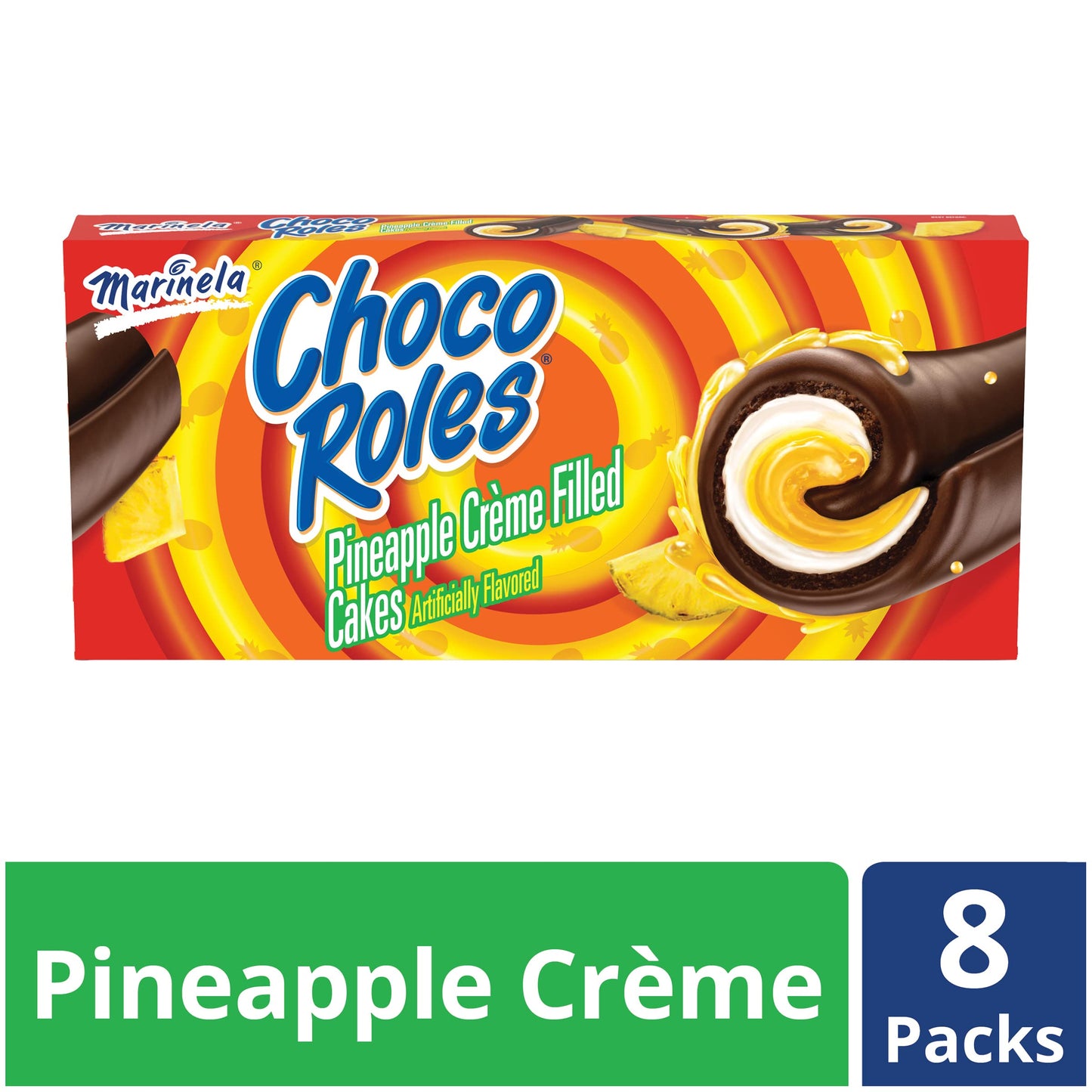 Marinela Choco Roles Pineapple and Crme Filled Snack Cakes with Chocolate Coating | Artificially Flavored | 1 pack (8 count)