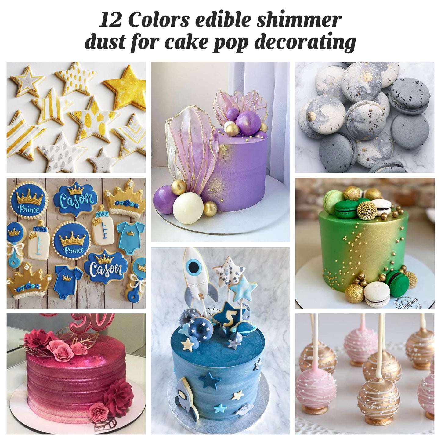Shanlinly Gold Luster Dust Edible Shimmer Powder, 8g Food Grade for Cake Decoration and Desserts
