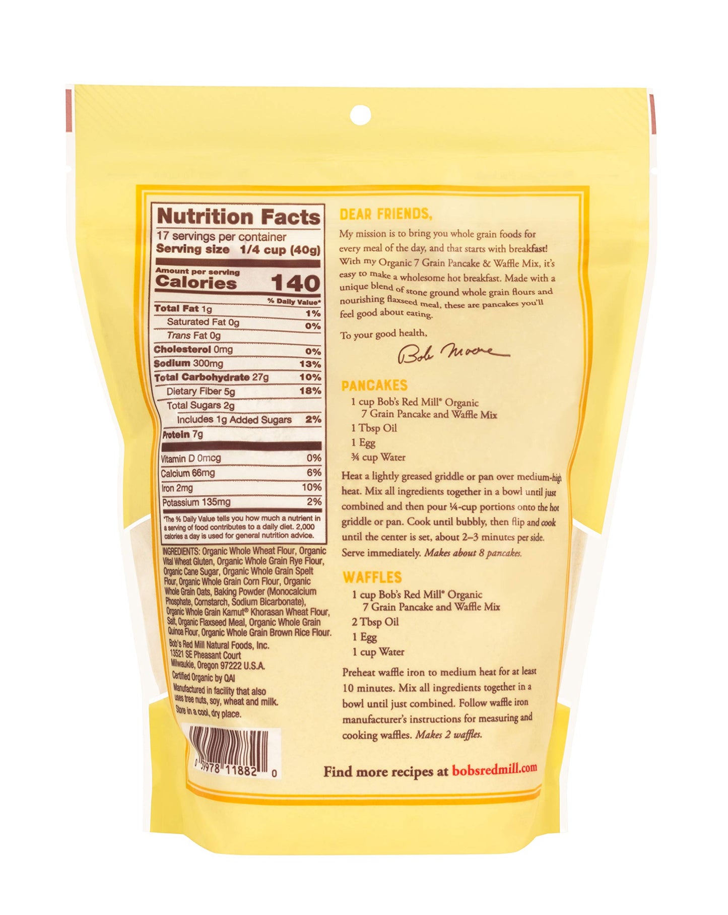Bob'S Red Mill Organic 7 Grain Pancake & Waffle Mix, 24Oz (Pack Of 4) - Organic, Whole Grain, Kosher