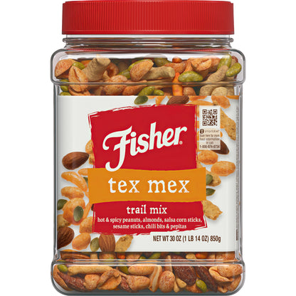 Fisher Snack Tex Mex Bulk Trail Mix, 30 oz (Pack of 1); Hot & Spicy Peanuts, Almonds, Salsa Corn Sticks, Sesame Sticks, Chili Bi
