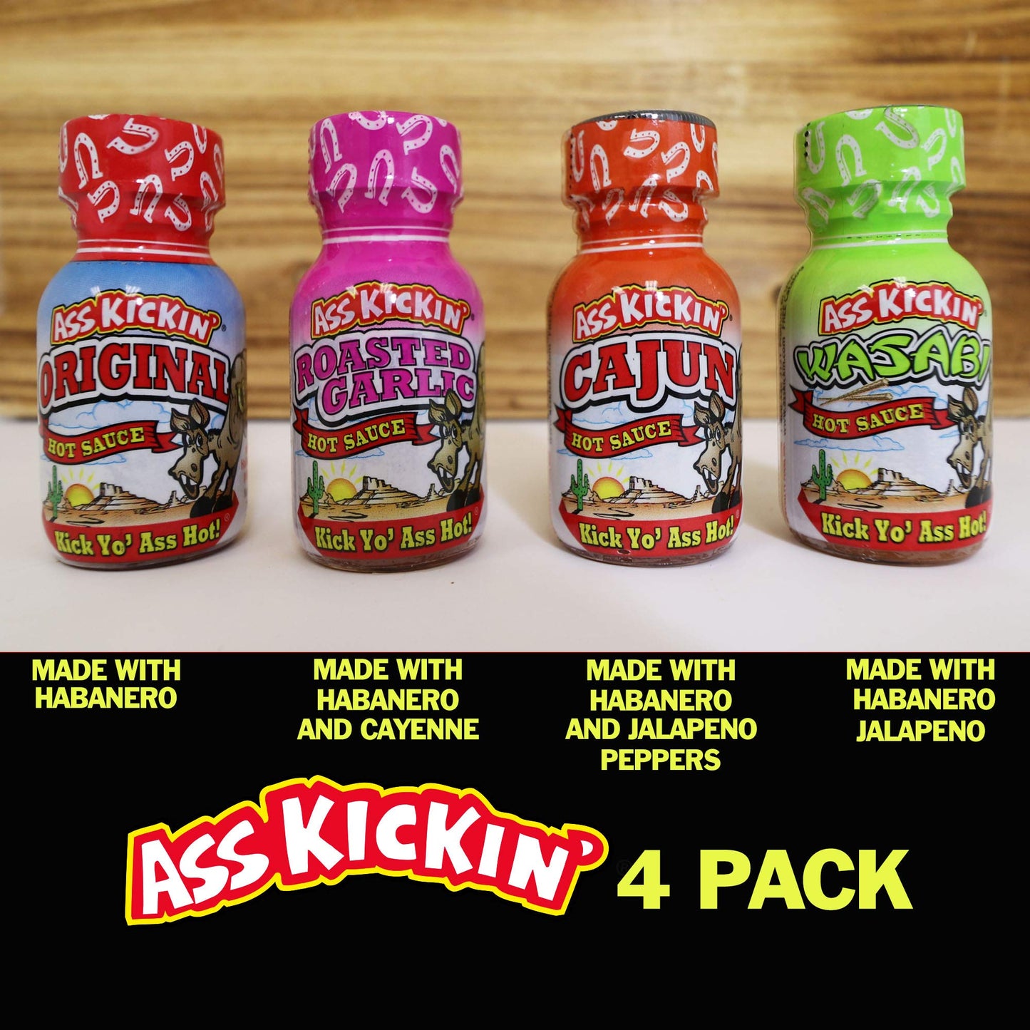Kickin' Premium Hot Sauce Bottles Gourmet Gift Set Travel Size - .75 Oz. 4 Pack - Try If You Dare! - Perfect Gourmet Christmas G