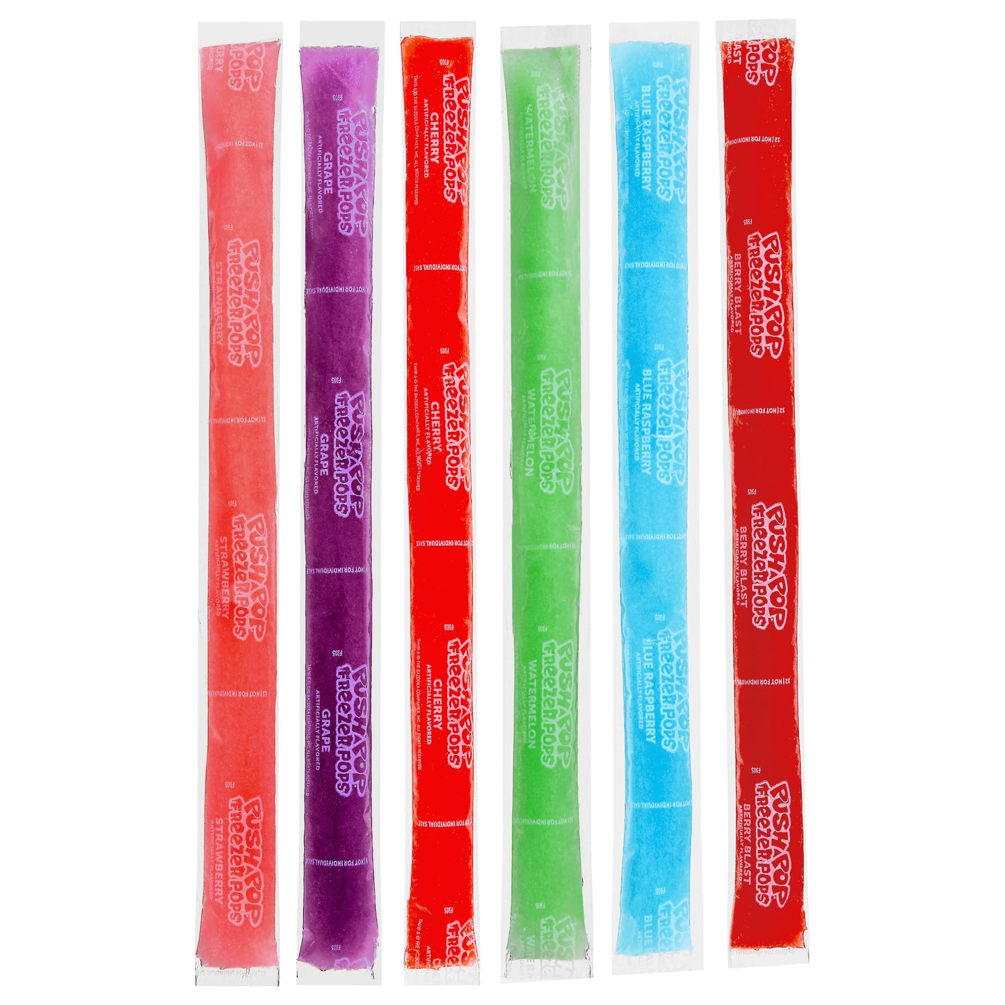 Push Pop Freezer Pops - Ice Popsicles Individually Wrapped Variety Pack - 6 Classic Fruity Flavors - Fun Colored Ice Pops For Pa