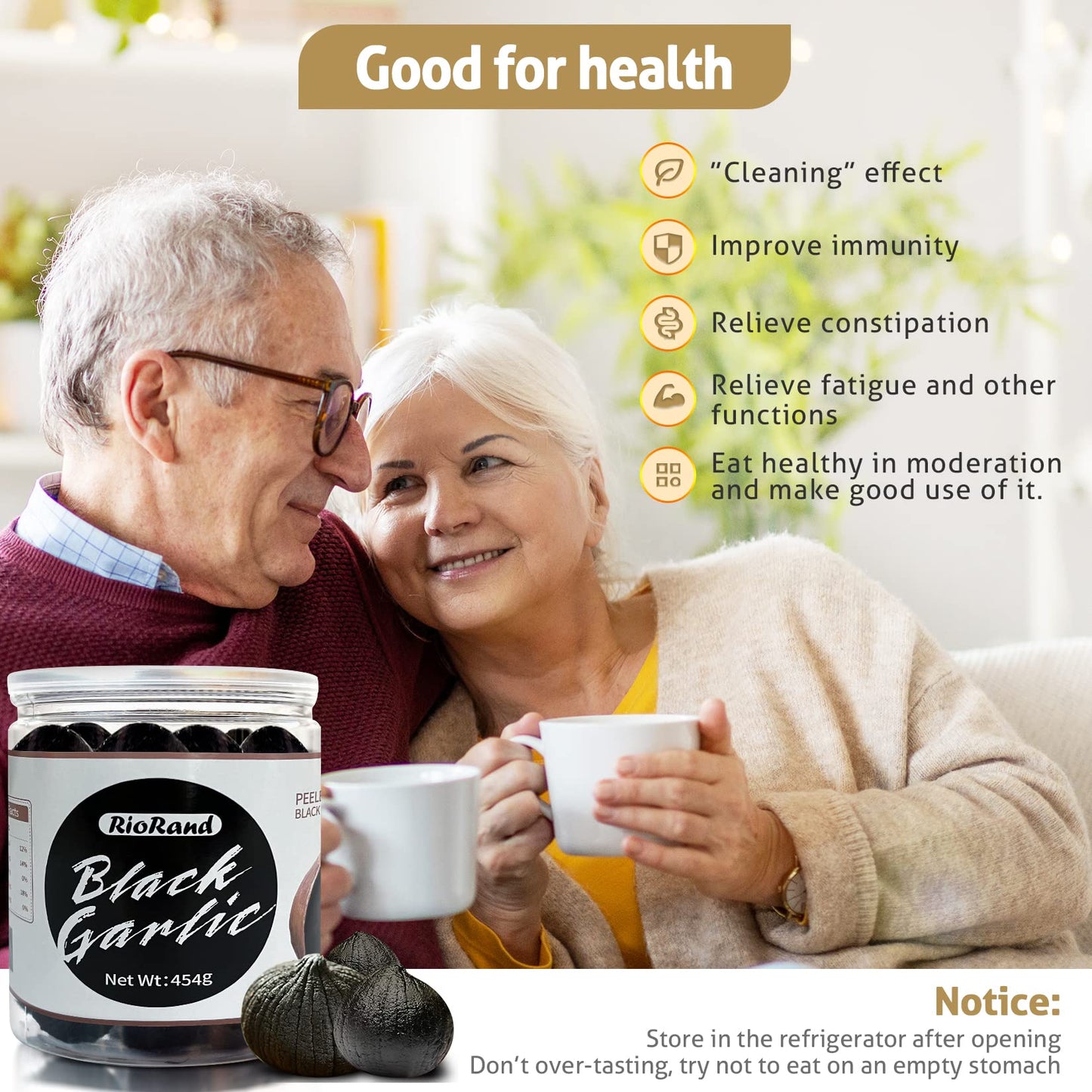 RioRand Black Garlic Whole Peeled 454g (1 Pound) Aged 90 Days - Jar of Black Garlic