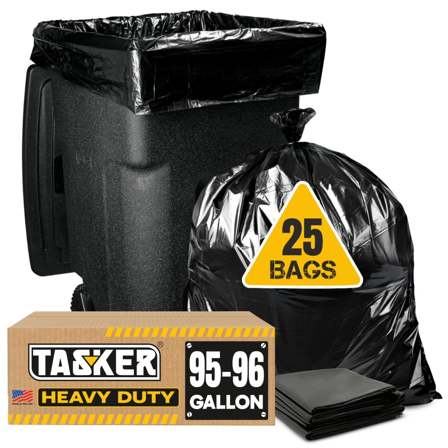 95-96 Gallon Trash Bags 2 Mil (Value-Pack 25 Bags W/Ties) Extra Large Black Trash Bags 90 Gallon, 95 Gallon, 96 Gallon, 100 Gall